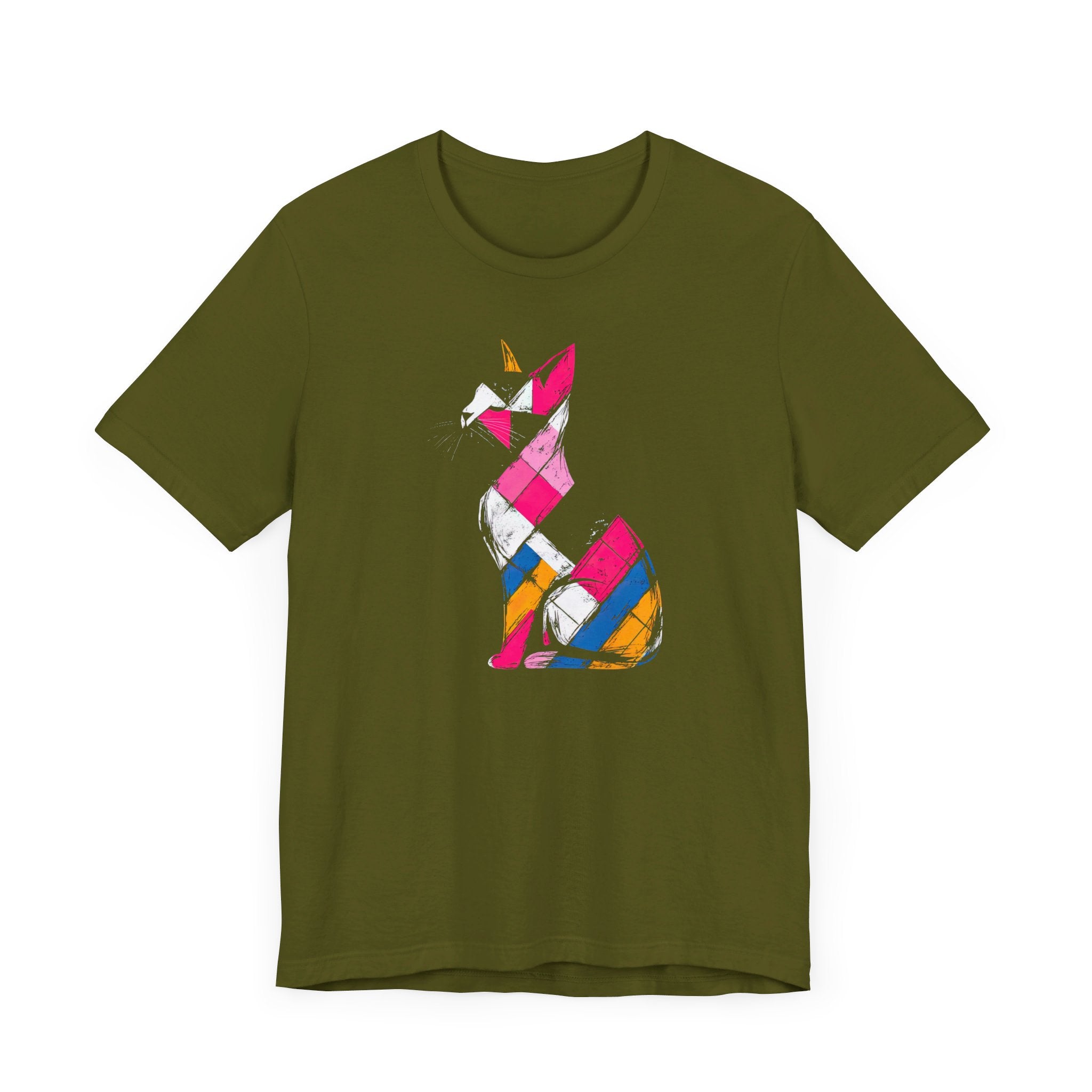 Colorful Geometric Cat T-Shirt – Modern Art Cat Design