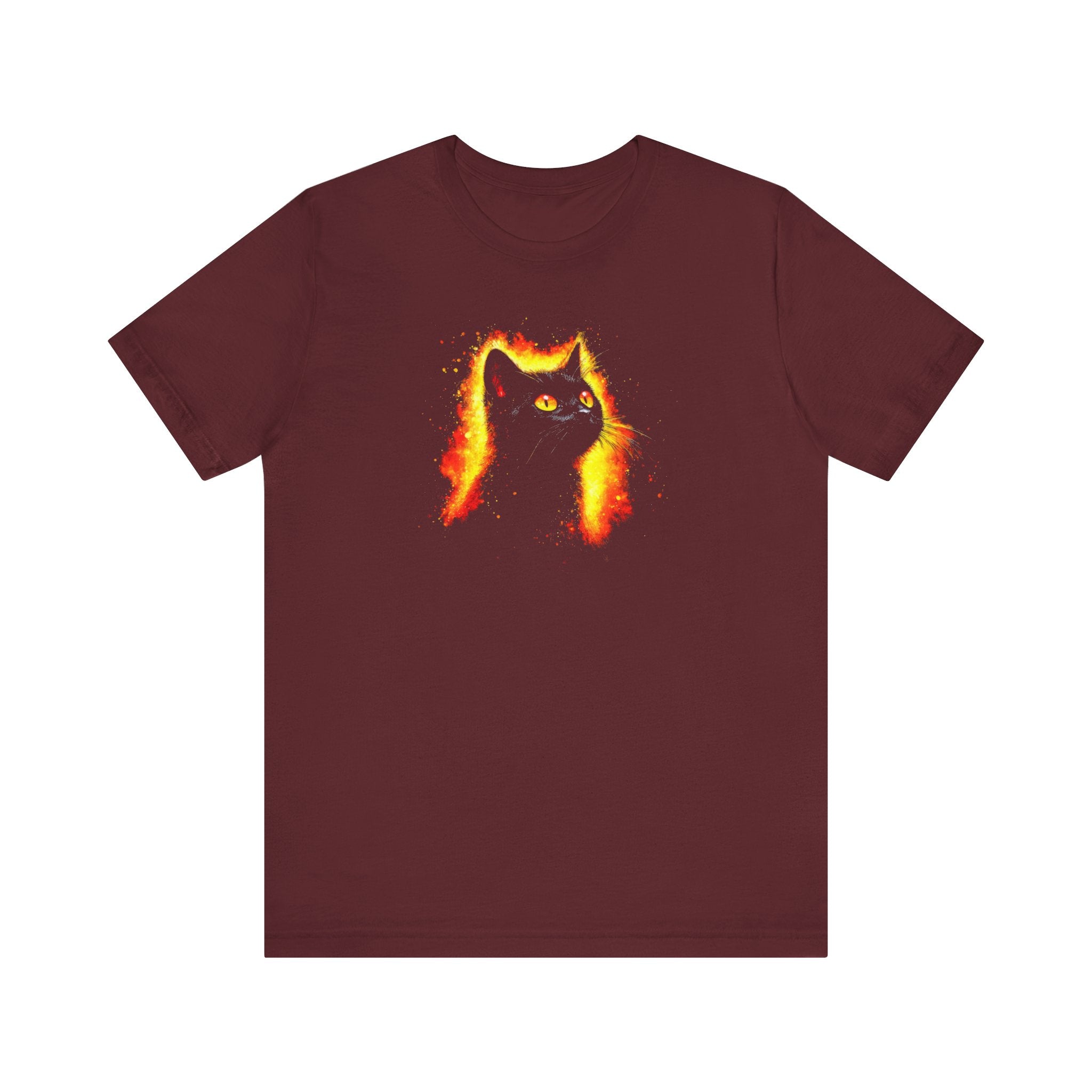 Fiery Black Cat Graphic Tee – Bold and Vibrant Cat Lover Shirt