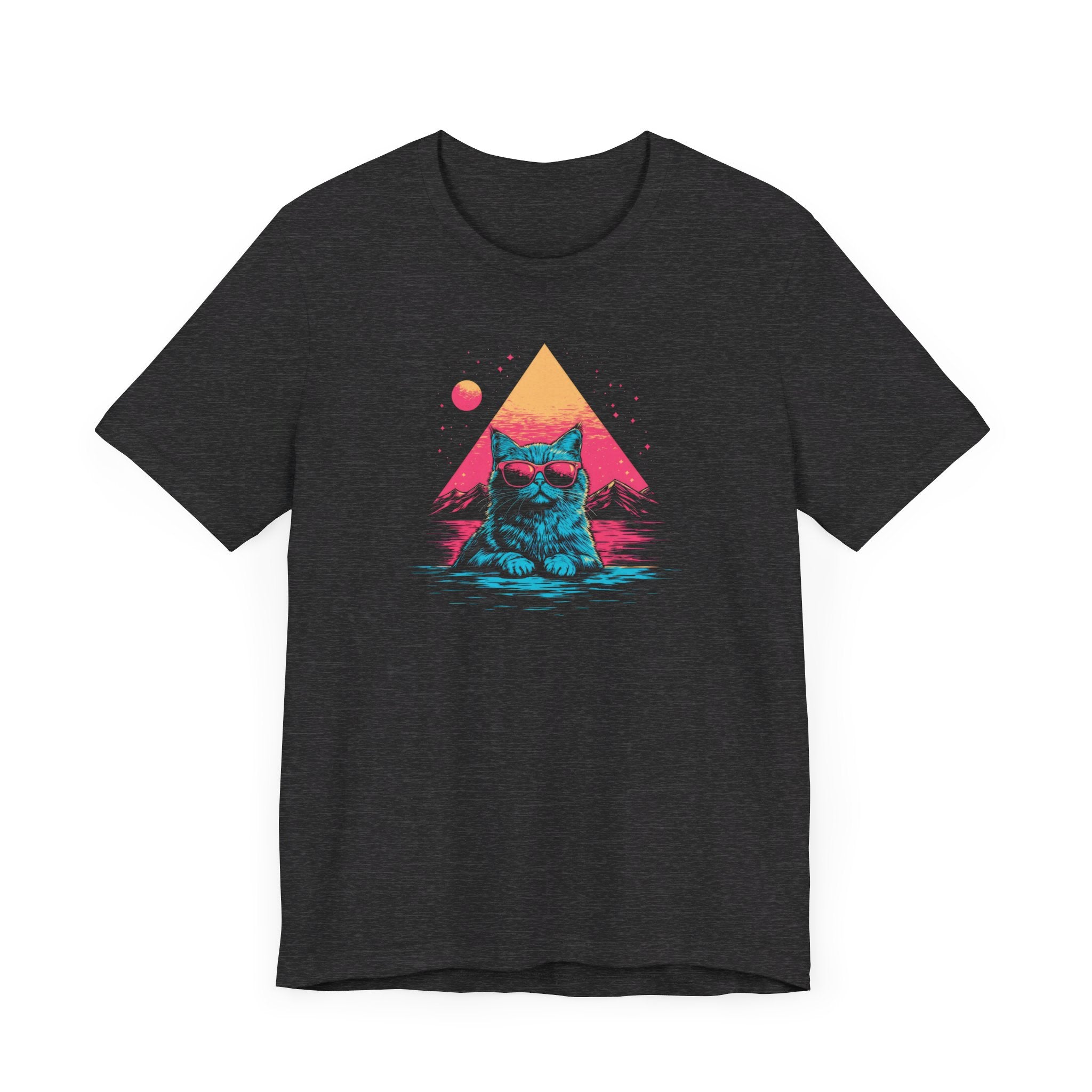 Retro Sunset Cat Graphic Tee – Cool Neon Vibes Cat Lover Shirt