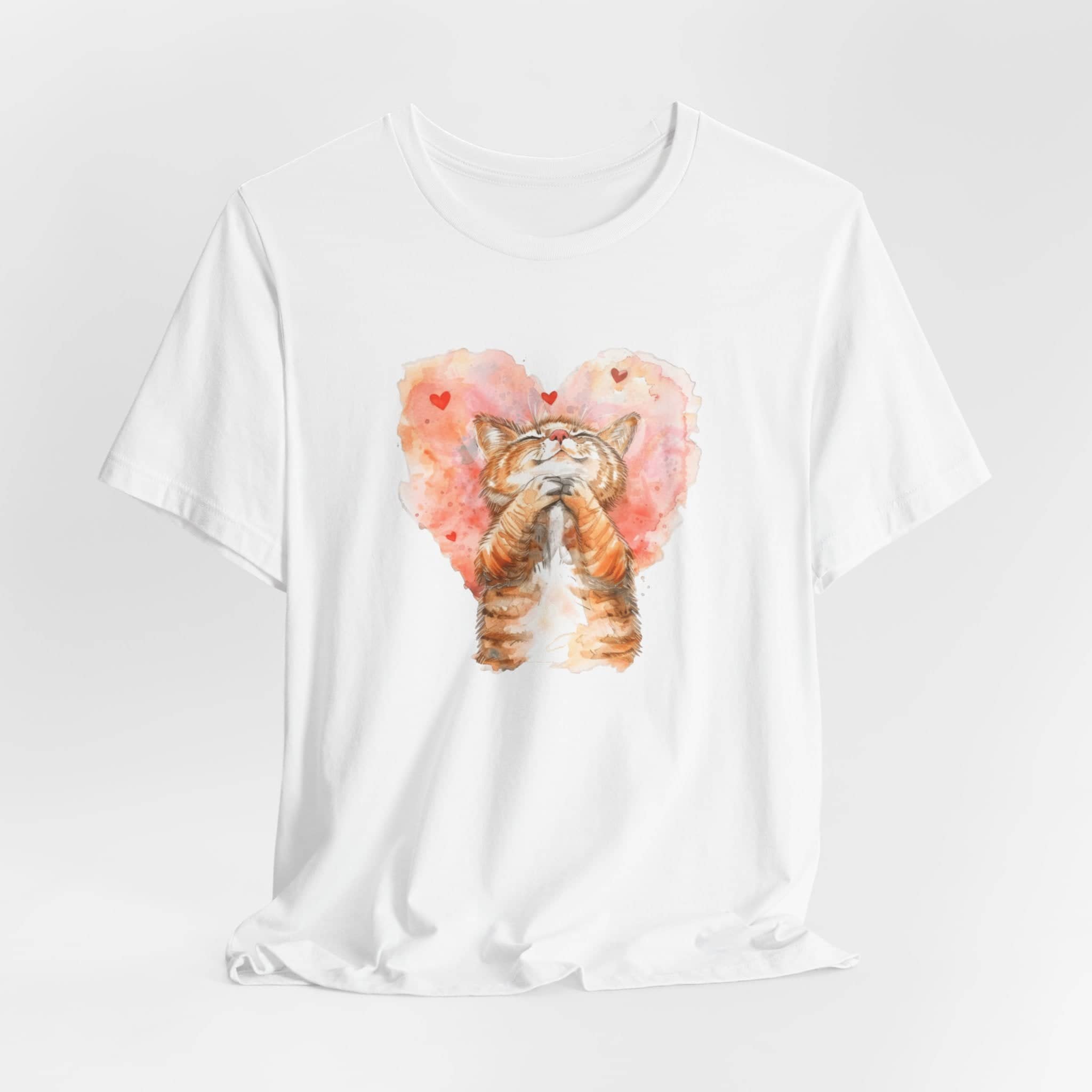 Love Whiskers Tee - Watercolor Heart & Cat T-Shirt