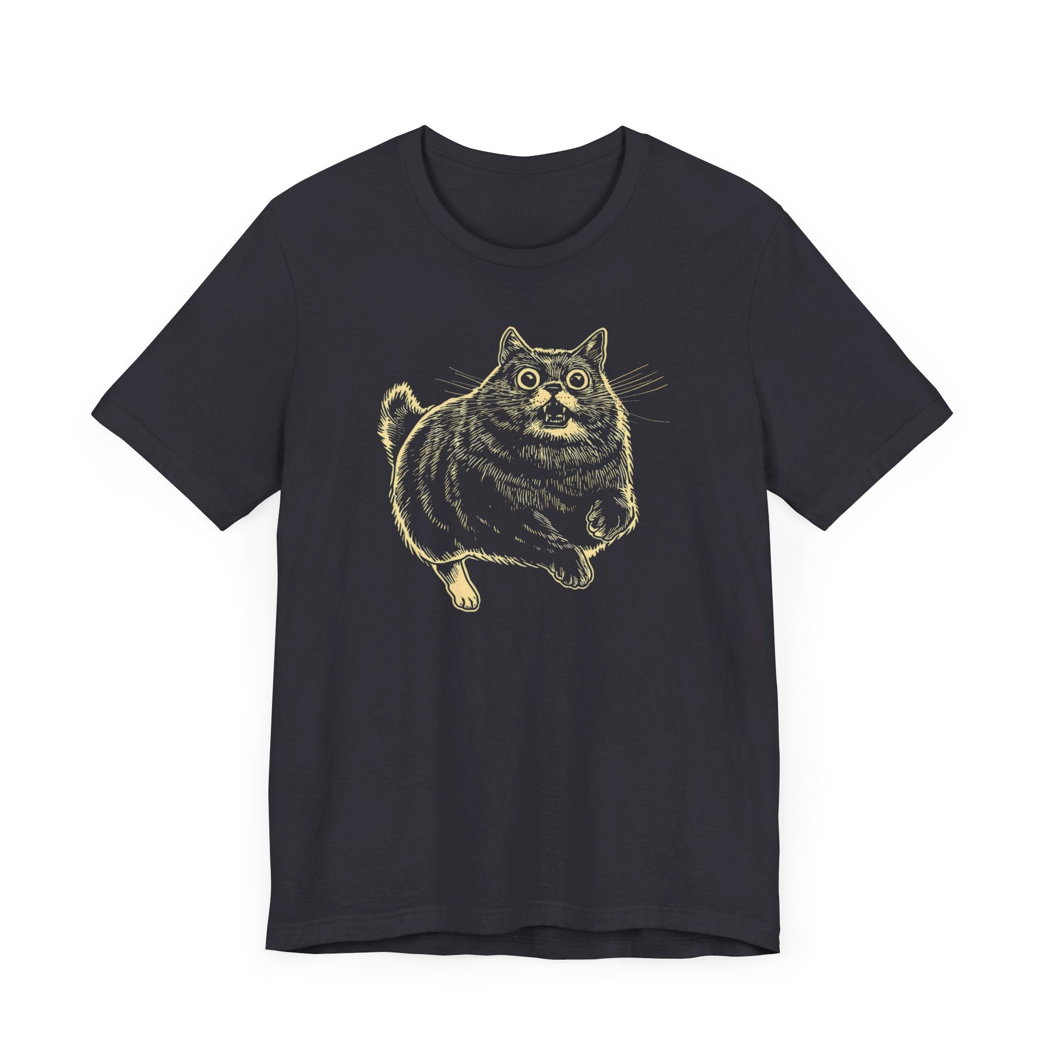 Surprised Cat in Action T-Shirt – Quirky Cat Lover’s Tee