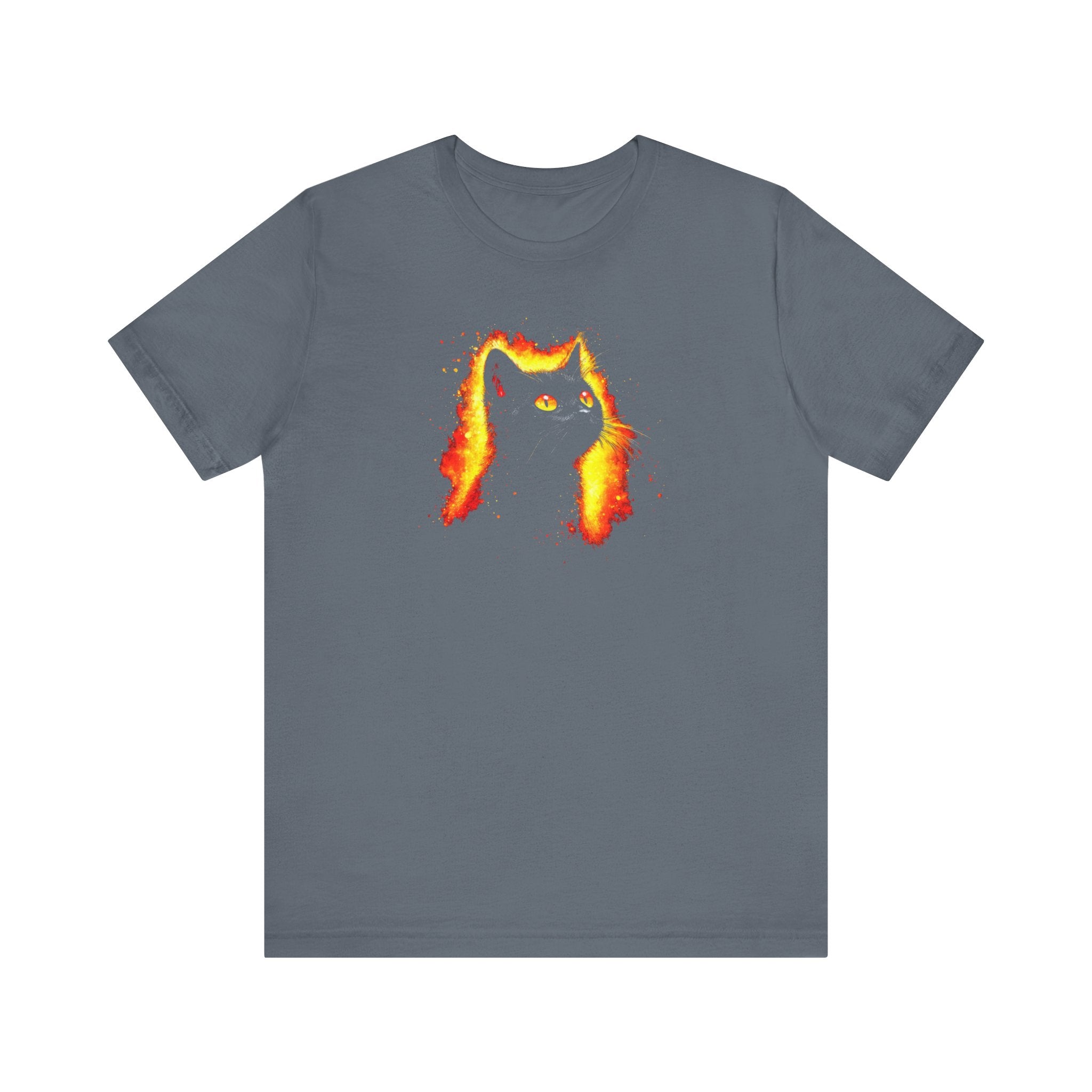 Fiery Black Cat Graphic Tee – Bold and Vibrant Cat Lover Shirt