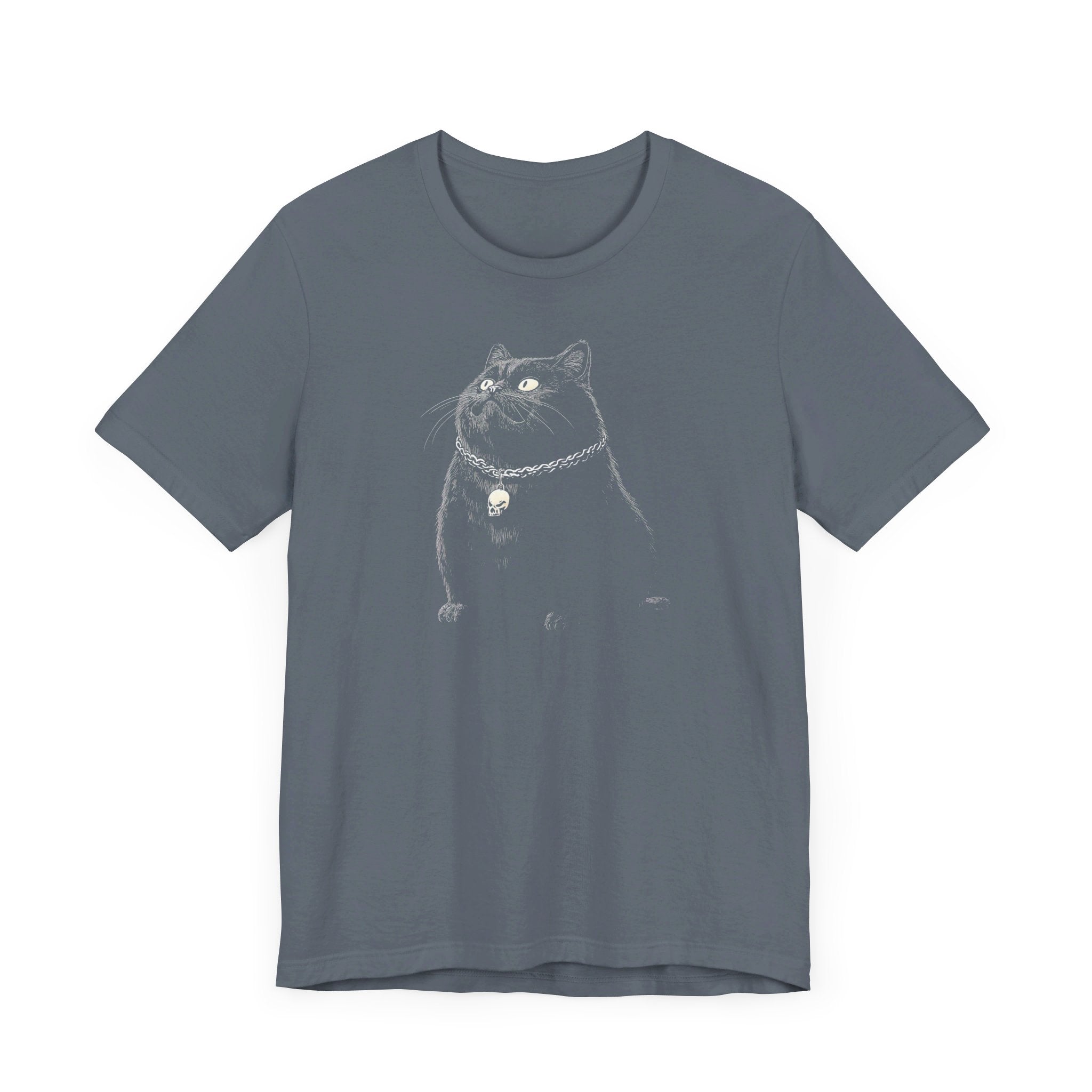 Gothic Black Cat with Skull Necklace T-Shirt