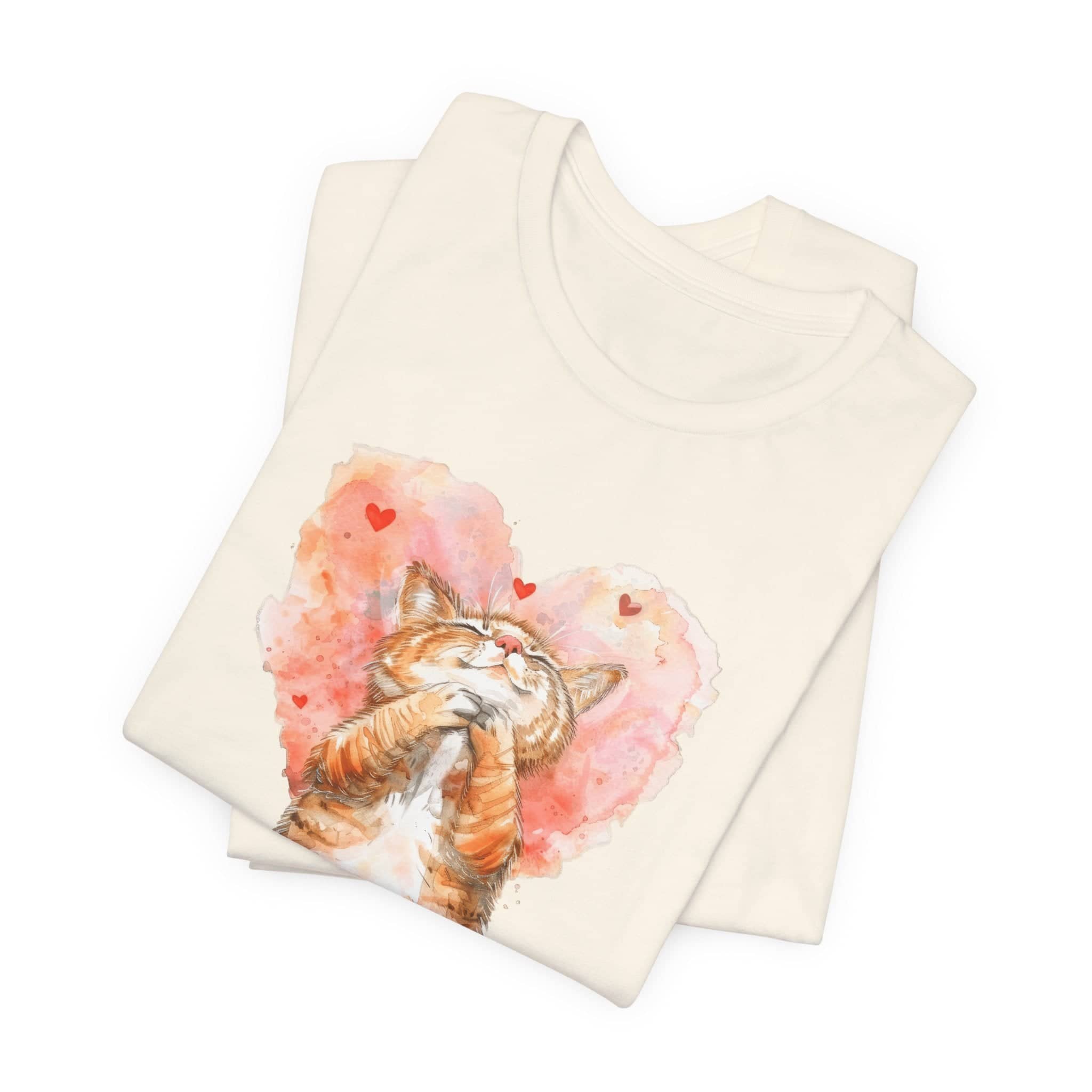 Love Whiskers Tee - Watercolor Heart & Cat T-Shirt
