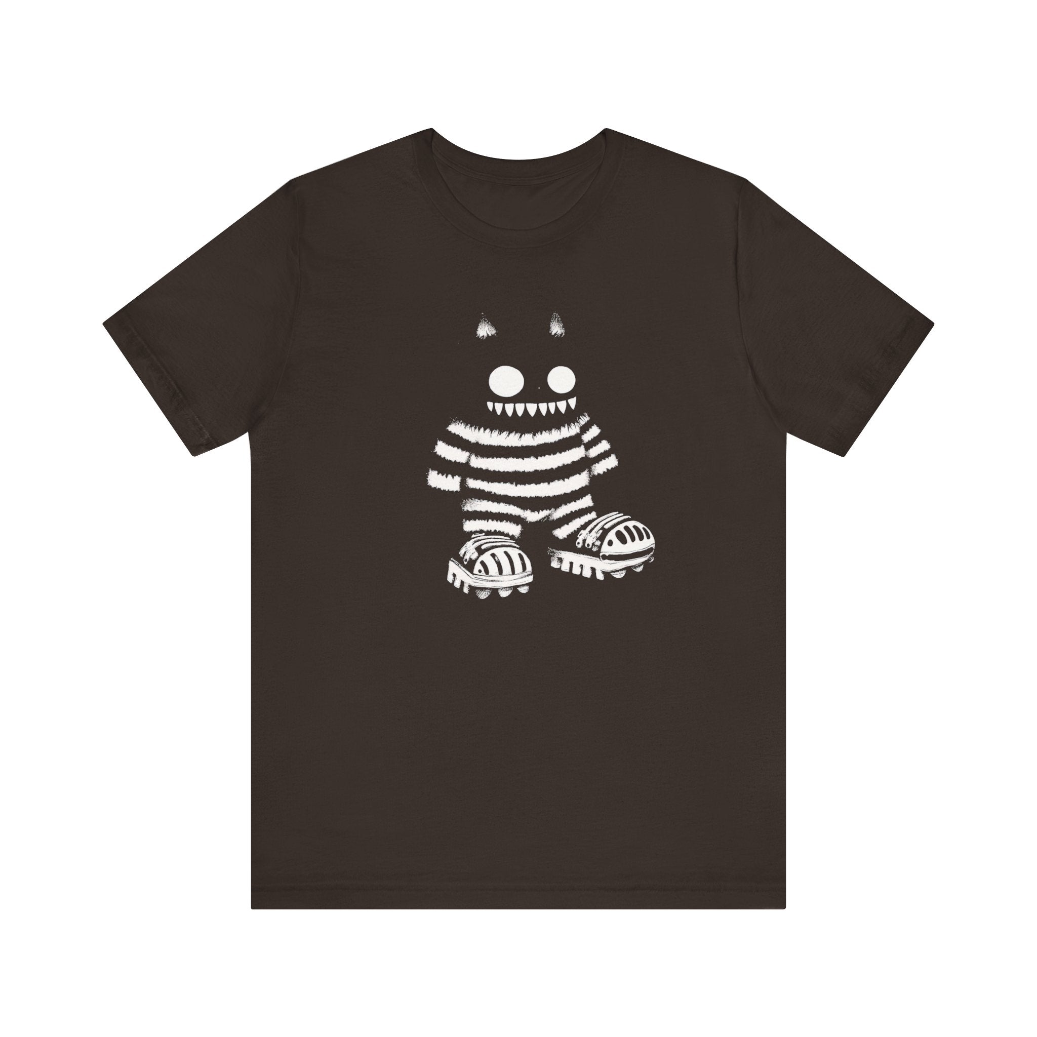 Striped Cat Monster Graphic Tee – Playful and Edgy Creature Design Shirt