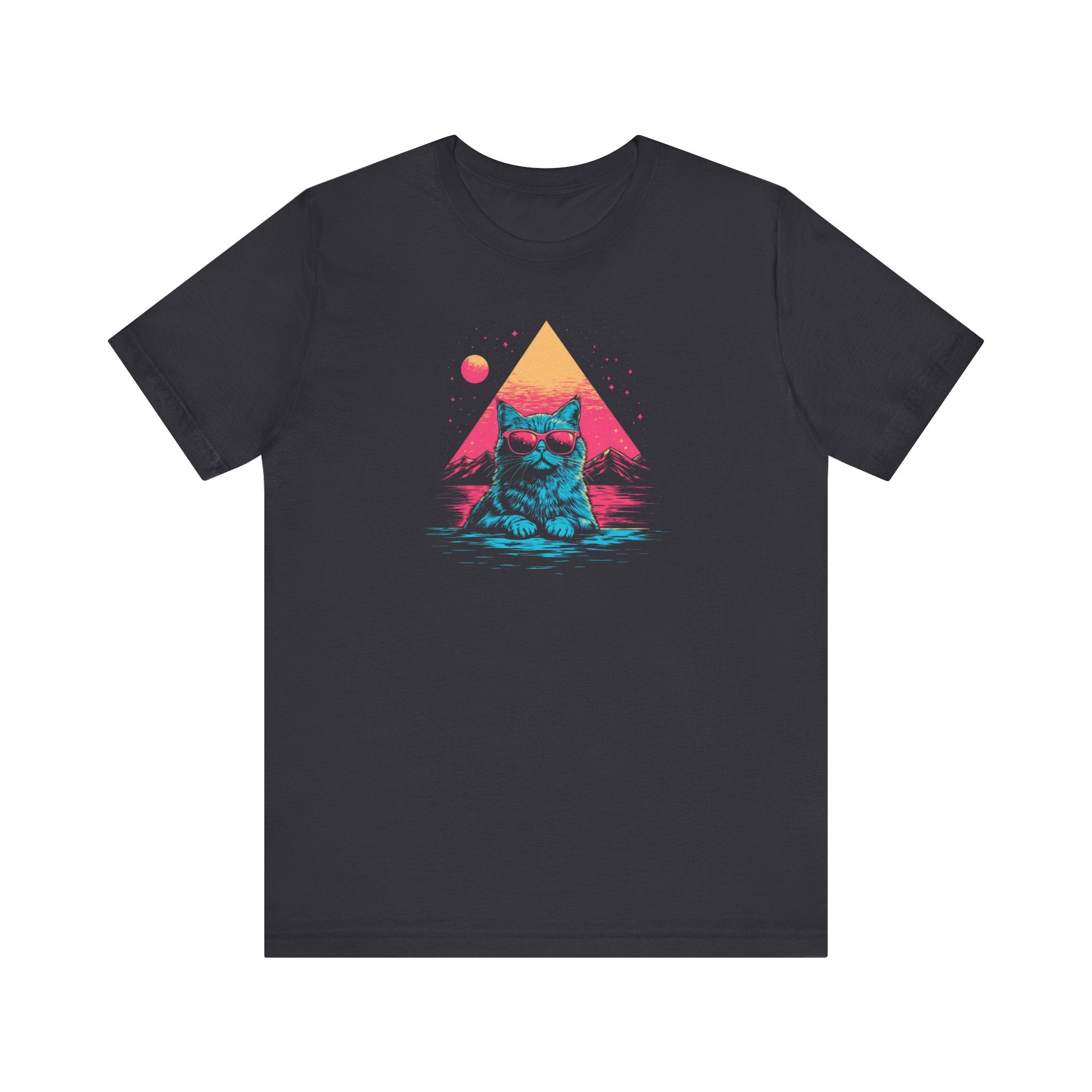 Retro Sunset Cat Graphic Tee – Cool Neon Vibes Cat Lover Shirt