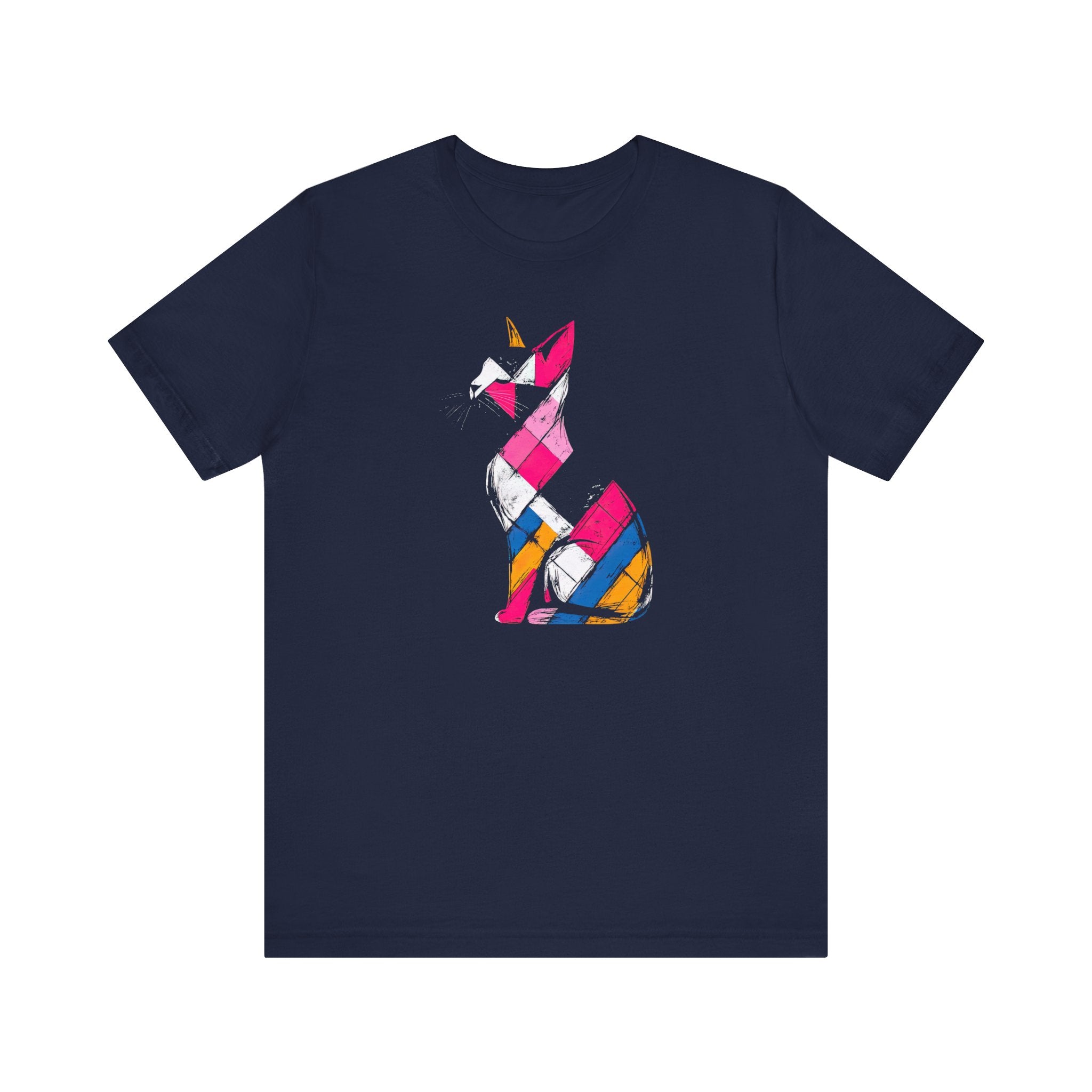 Colorful Geometric Cat T-Shirt – Modern Art Cat Design
