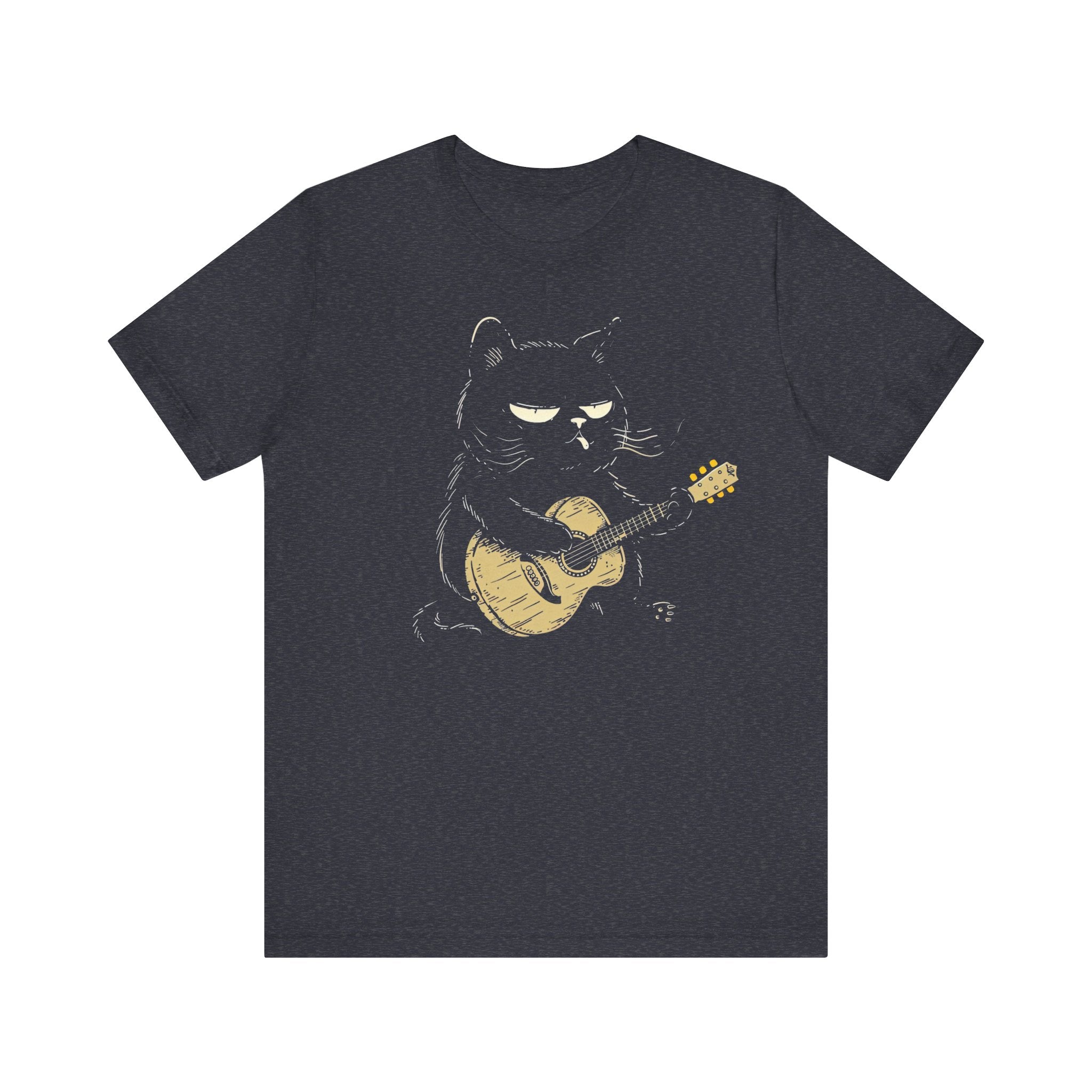 Grumpy Guitar Cat T-Shirt - Cool Cat Playing Guitar Design