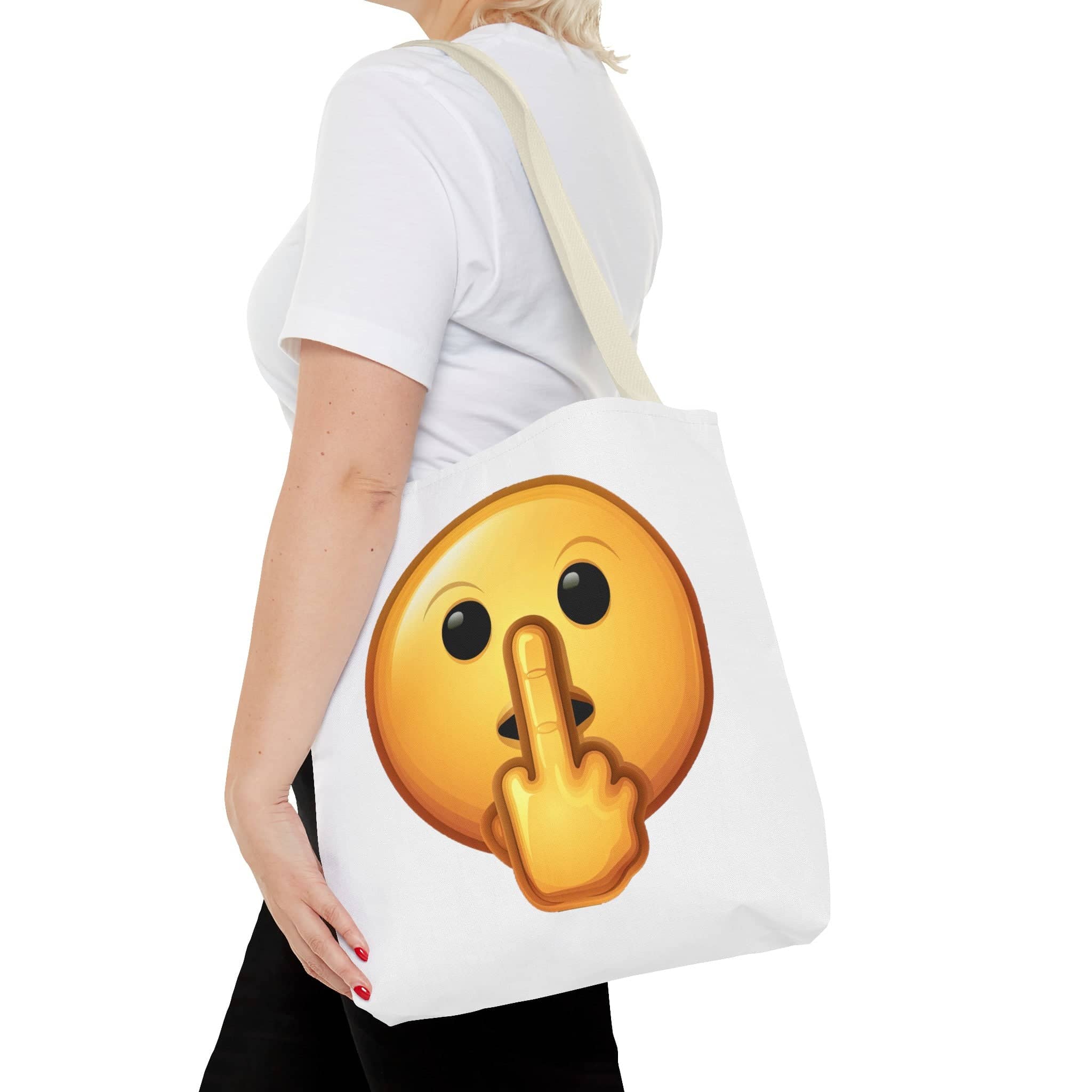 Middle Finger FU Shh Silent Protest Emoji Tote Bag (AOP)