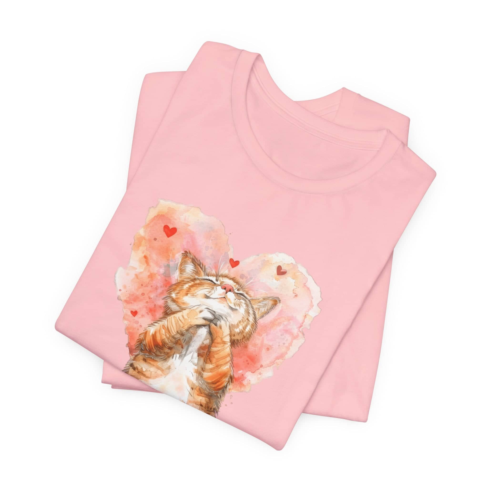 Love Whiskers Tee - Watercolor Heart & Cat T-Shirt