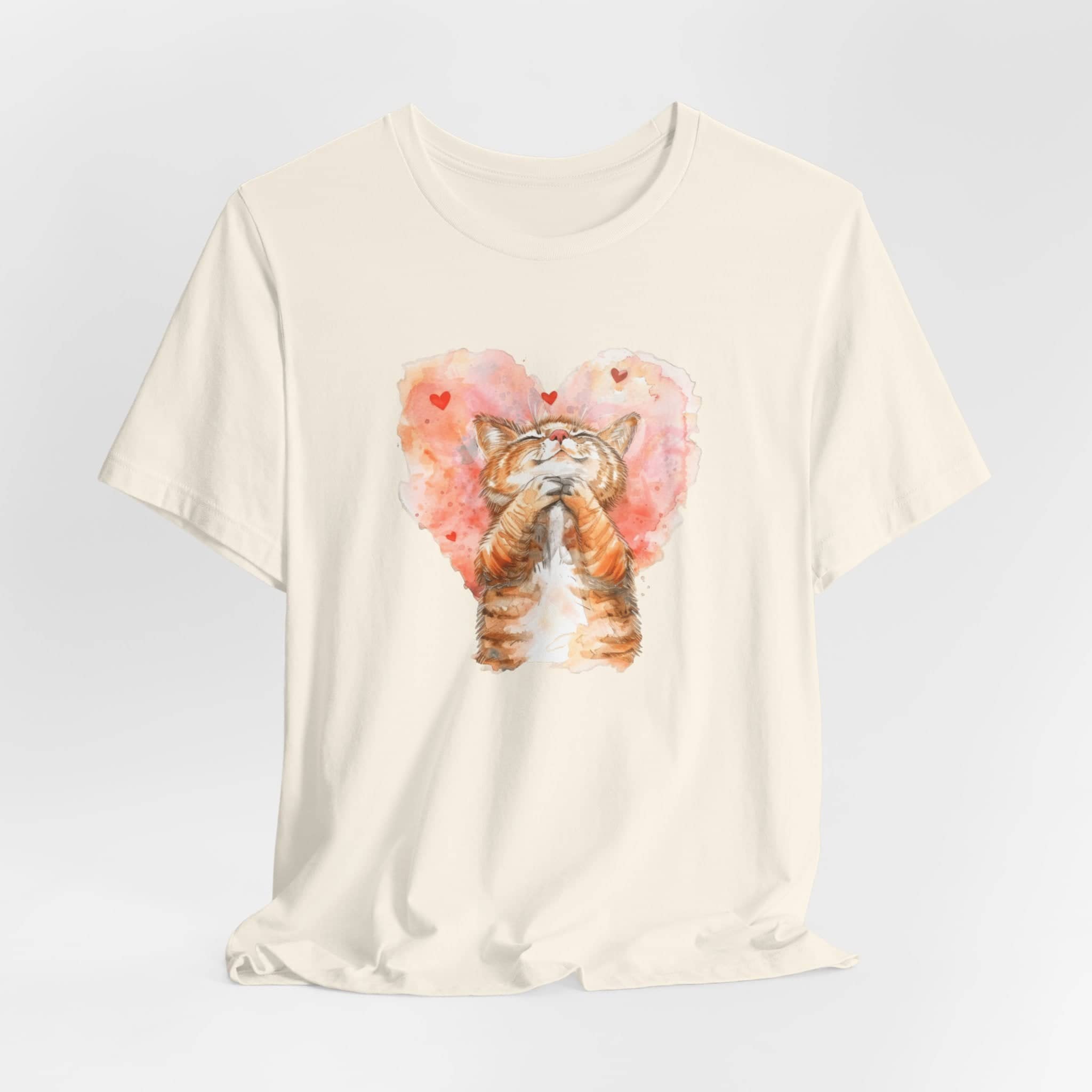 Love Whiskers Tee - Watercolor Heart & Cat T-Shirt