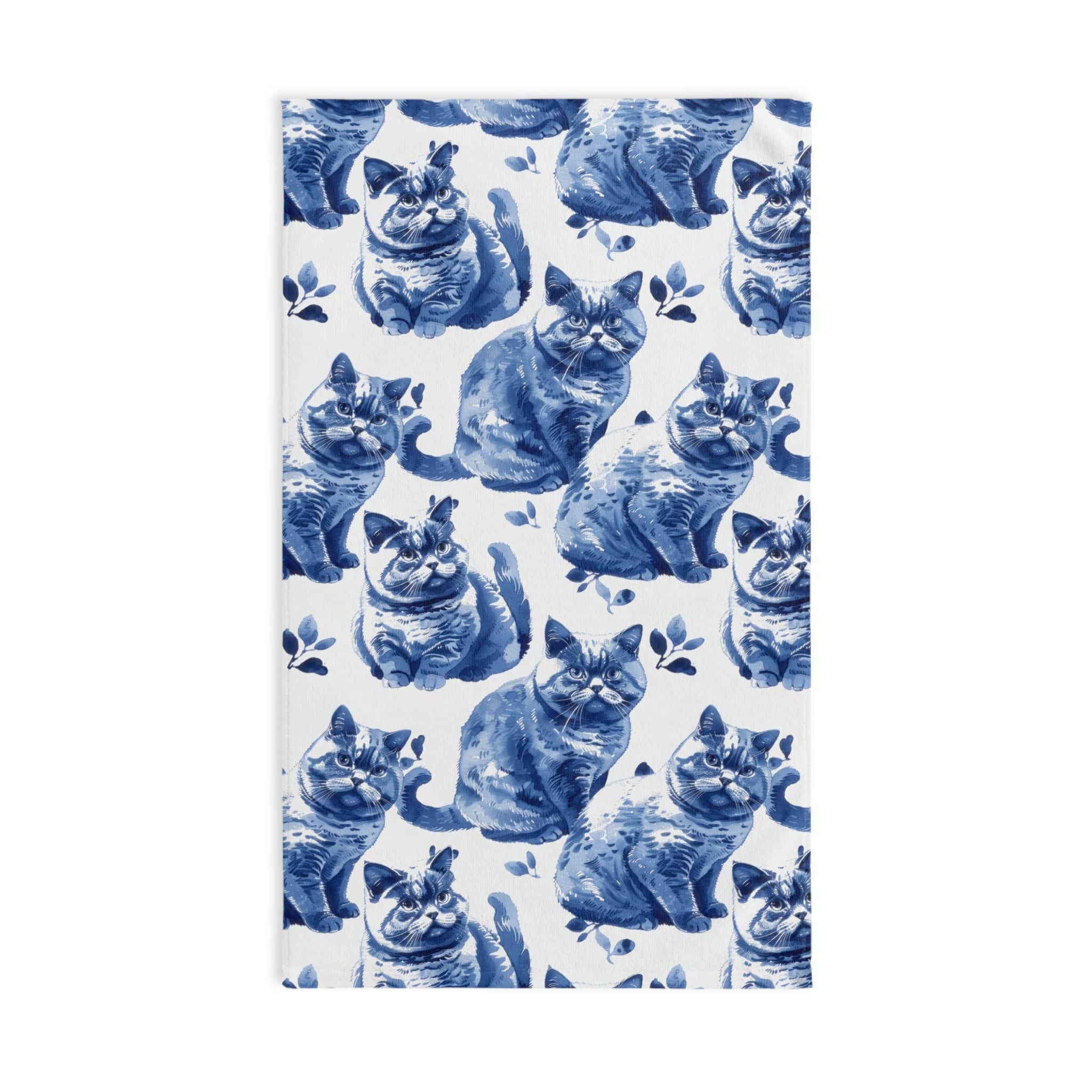 Blue Cat Pattern Hand Towel Adorable Feline Design