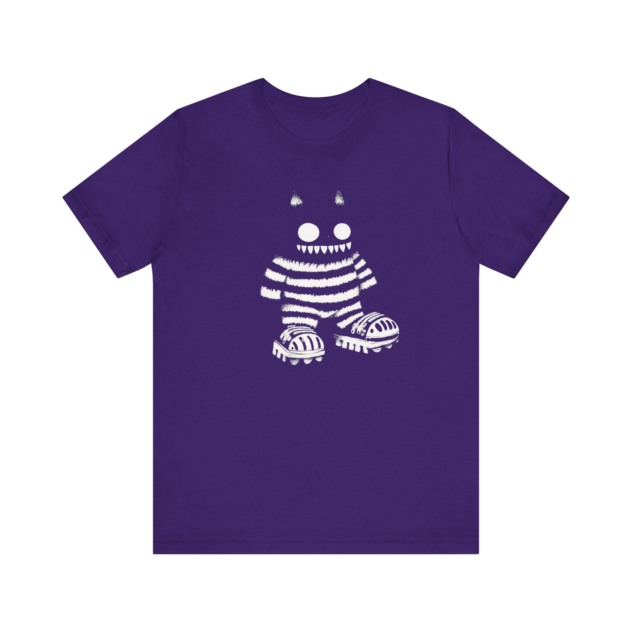 Striped Cat Monster Graphic Tee – Playful and Edgy Creature Design Shirt