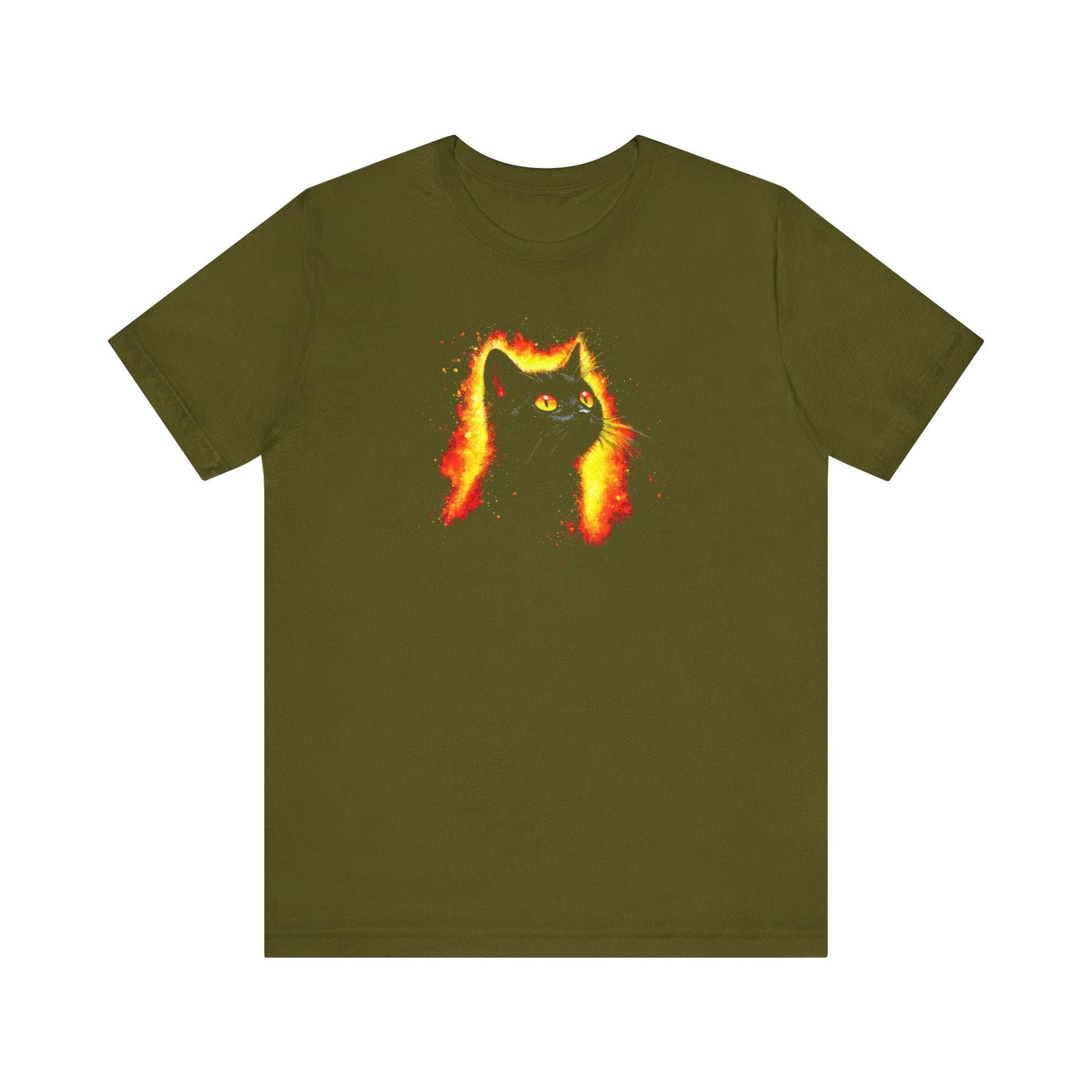 Fiery Black Cat Graphic Tee – Bold and Vibrant Cat Lover Shirt