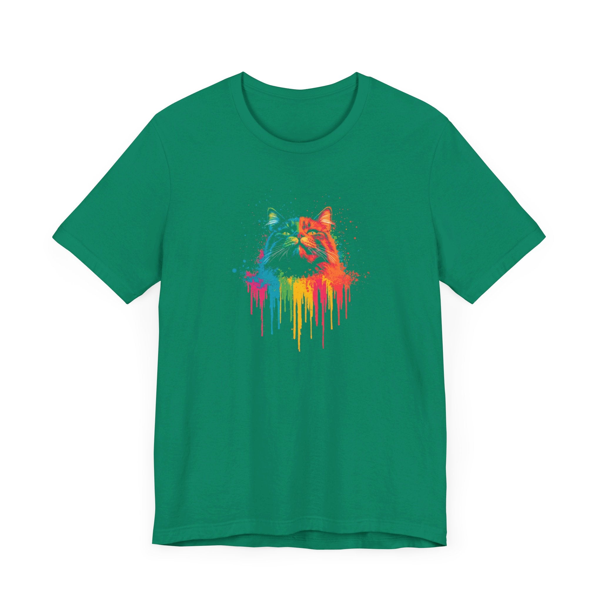 Colorful Dripping Cat T-Shirt - Vibrant Feline Art Tee