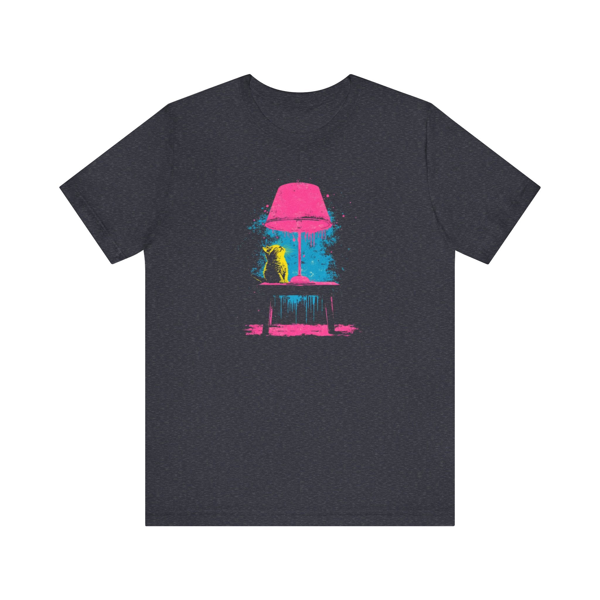 Retro Neon Cat and Lamp T-Shirt - Vibrant Pop Art Style Graphic Tee