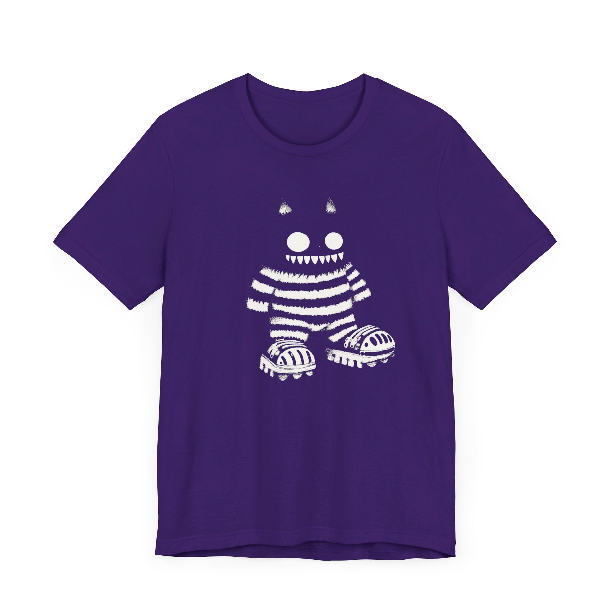 Striped Cat Monster Graphic Tee – Playful and Edgy Creature Design Shirt