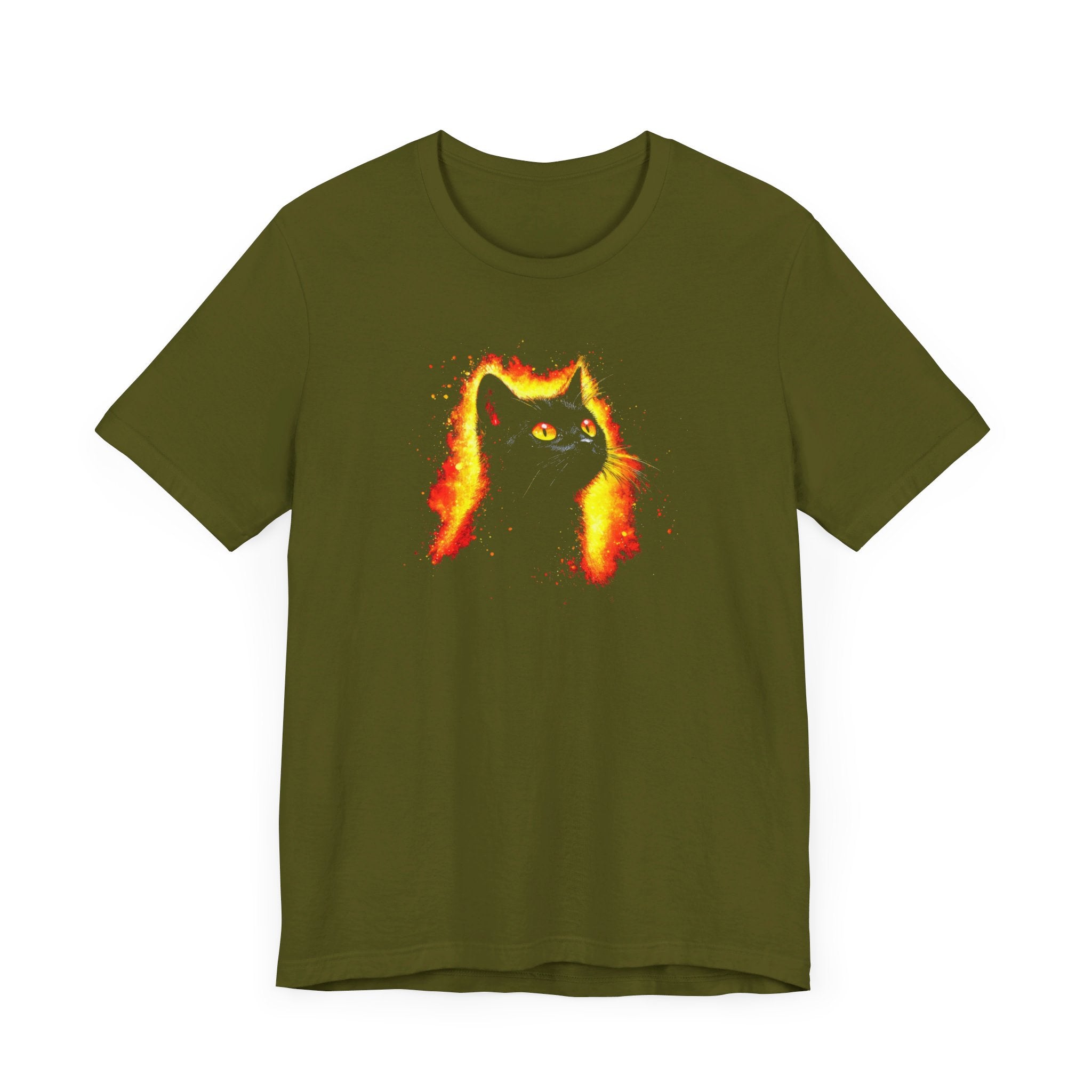 Fiery Black Cat Graphic Tee – Bold and Vibrant Cat Lover Shirt