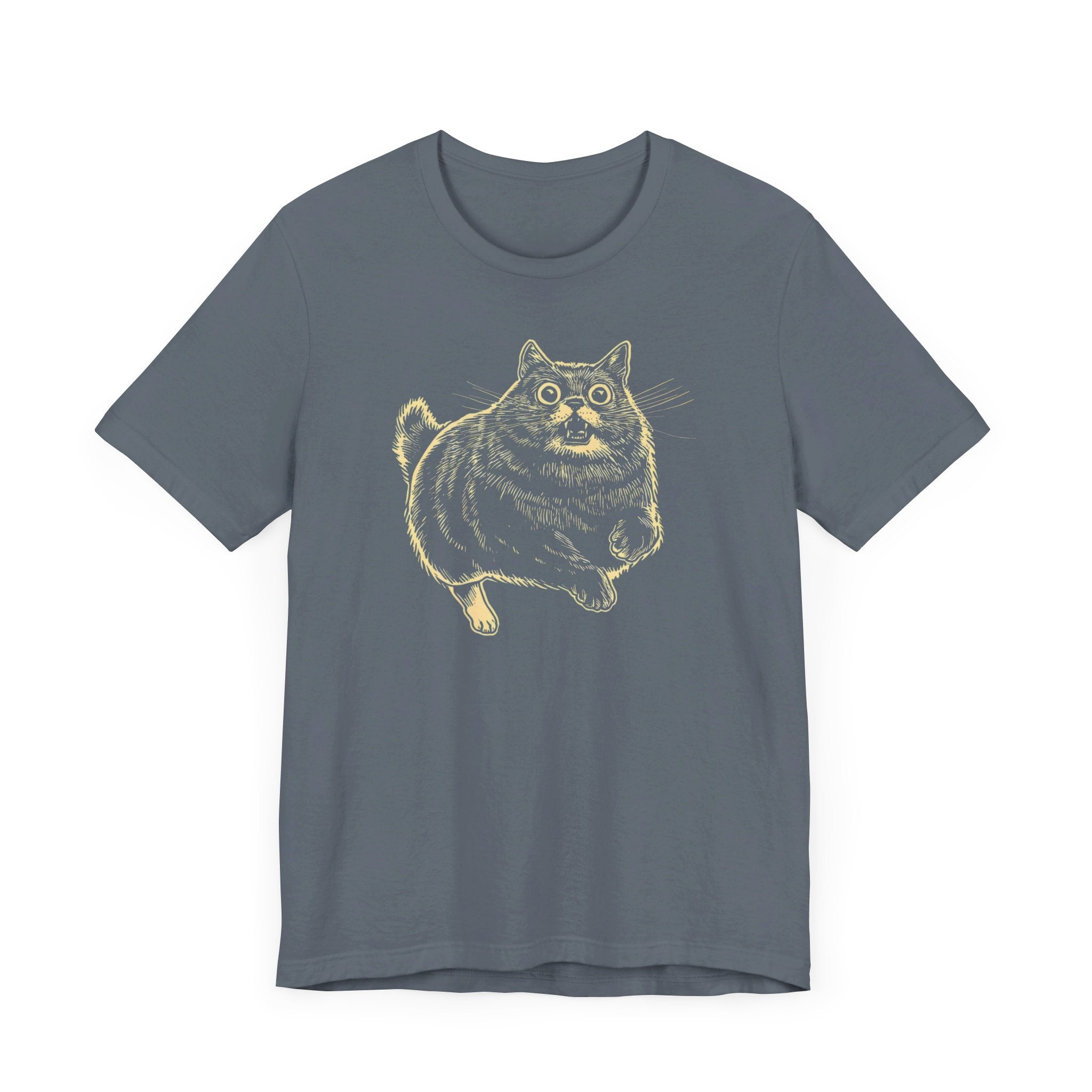 Surprised Cat in Action T-Shirt – Quirky Cat Lover’s Tee