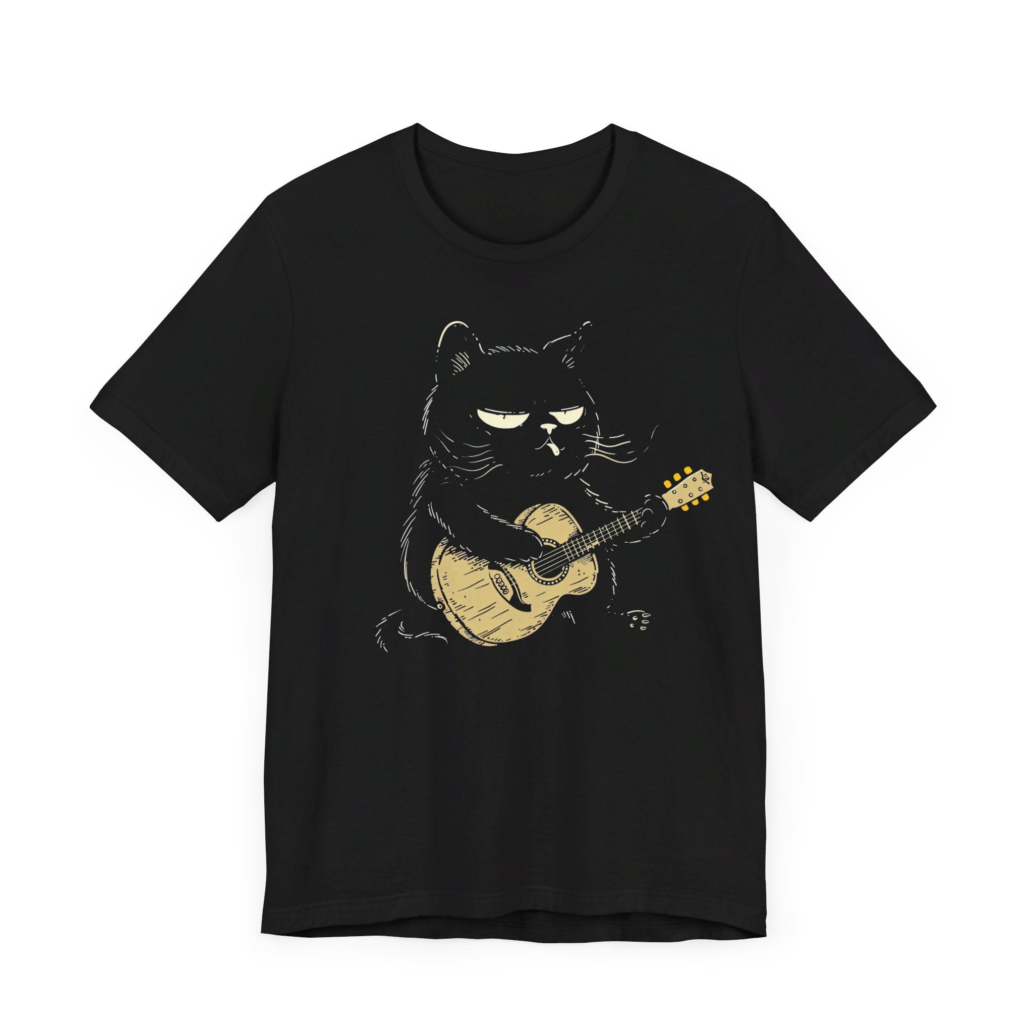 Grumpy Guitar Cat T-Shirt - Cool Cat Playing Guitar Design