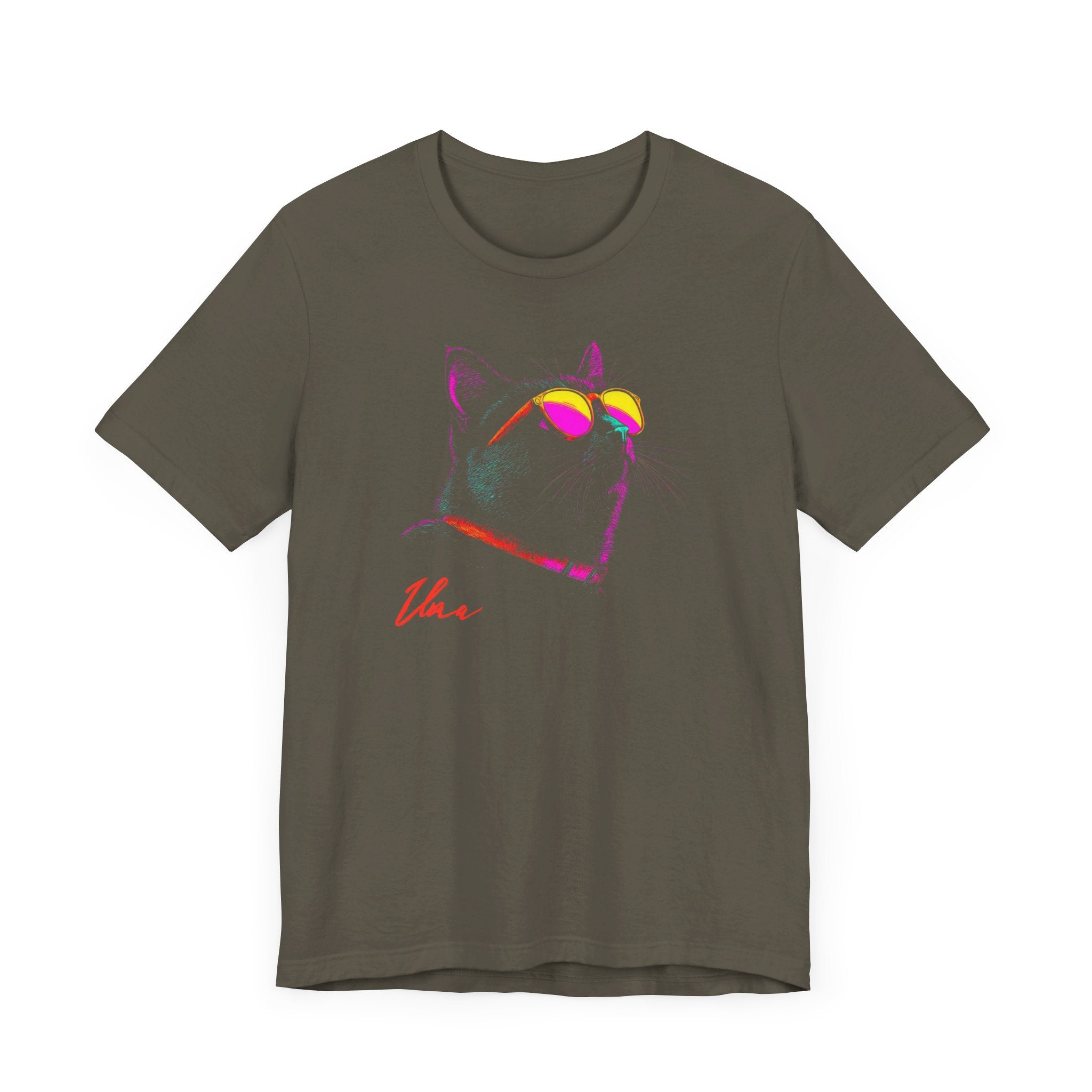 Neon Cool Cat Graphic Tee – Retro Vibes Cat Lover Shirt