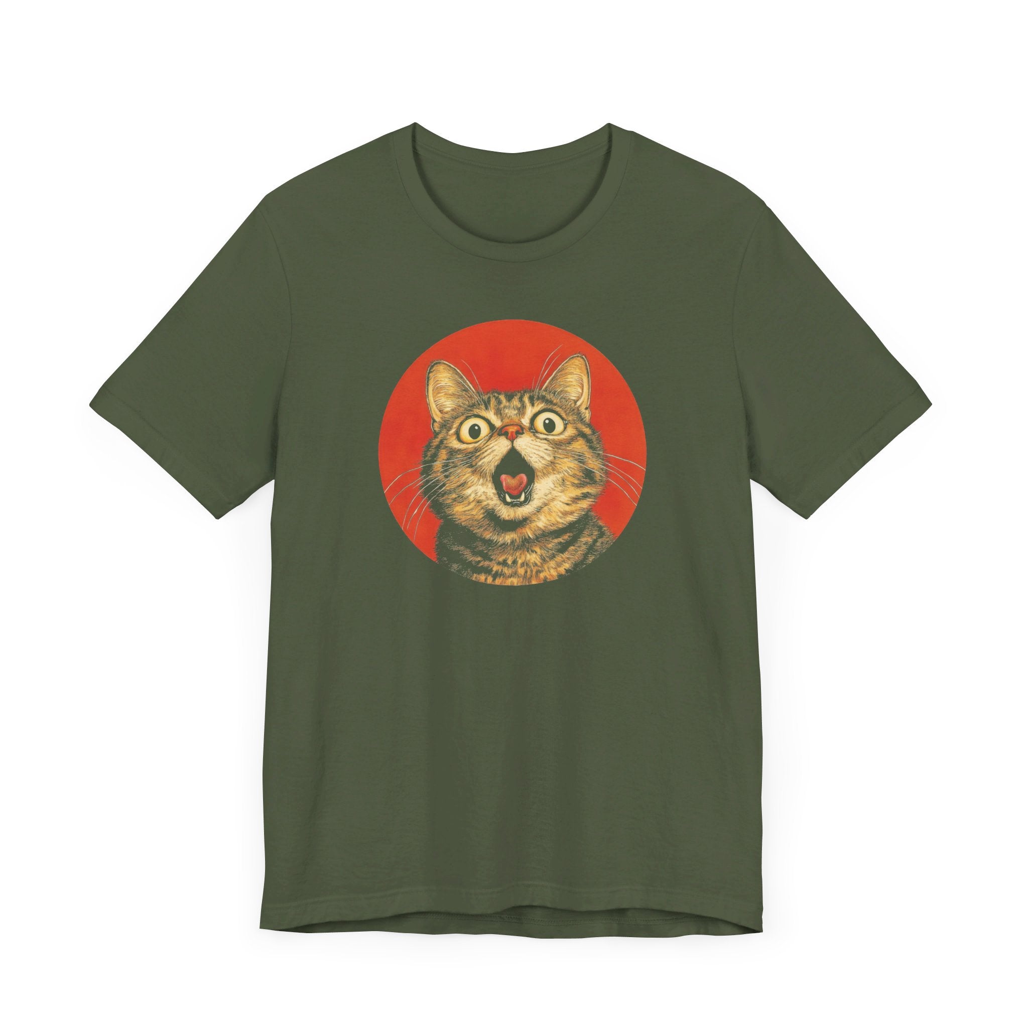Surprised Cat Graphic Tee – Bold Vintage Style Cat Lover Shirt