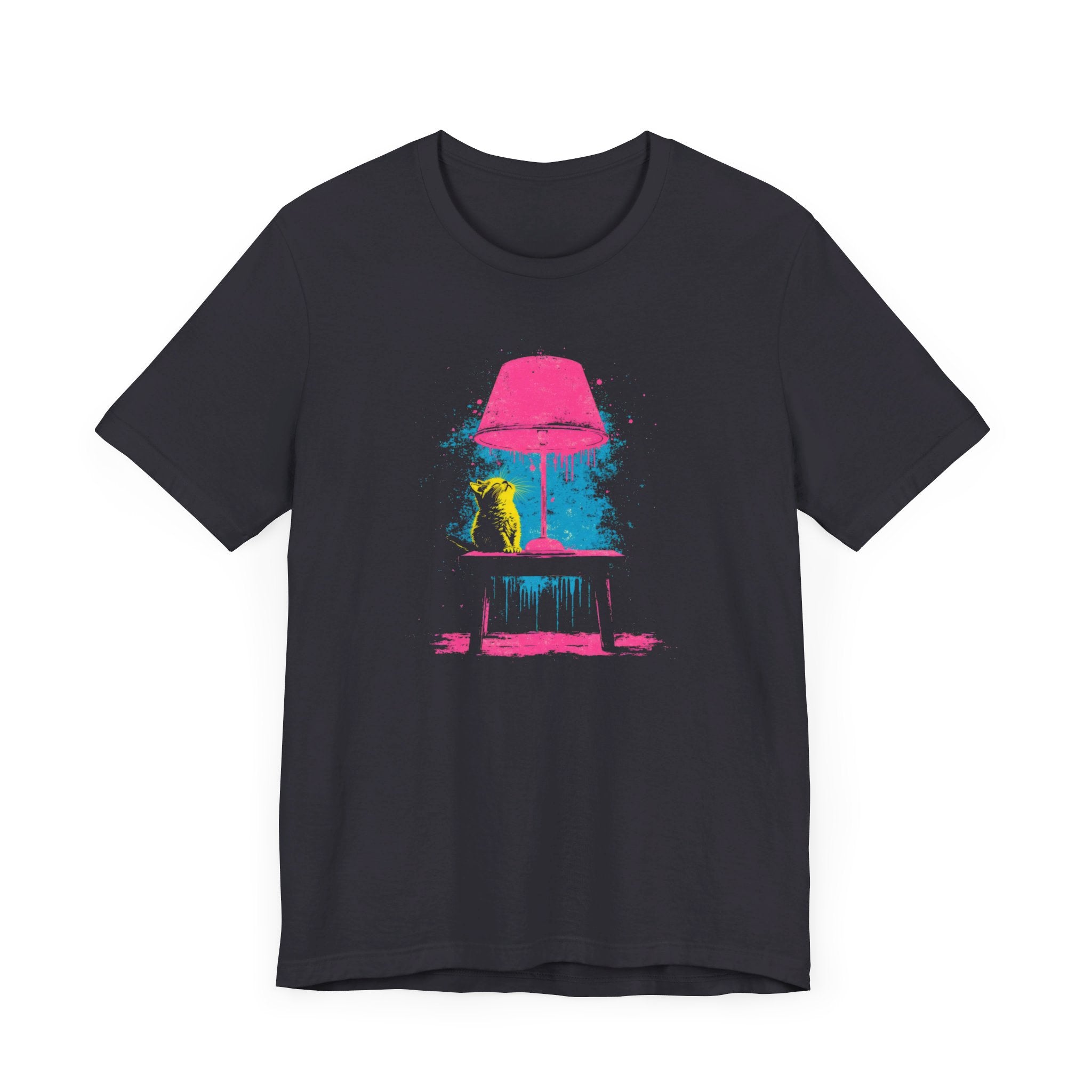 Retro Neon Cat and Lamp T-Shirt - Vibrant Pop Art Style Graphic Tee