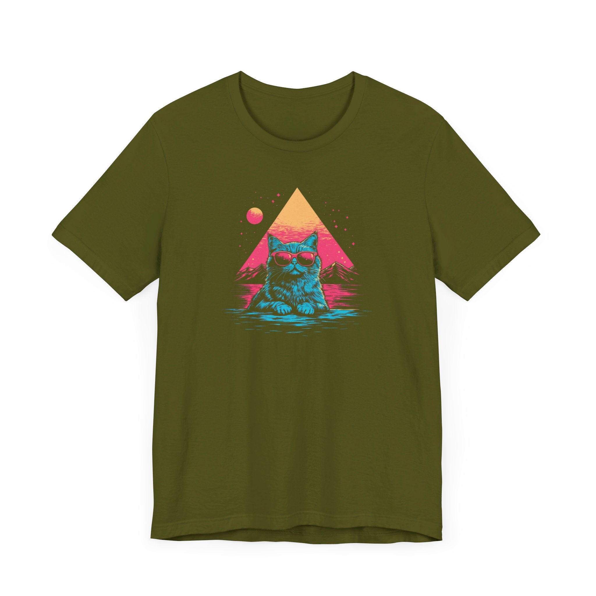 Retro Sunset Cat Graphic Tee – Cool Neon Vibes Cat Lover Shirt