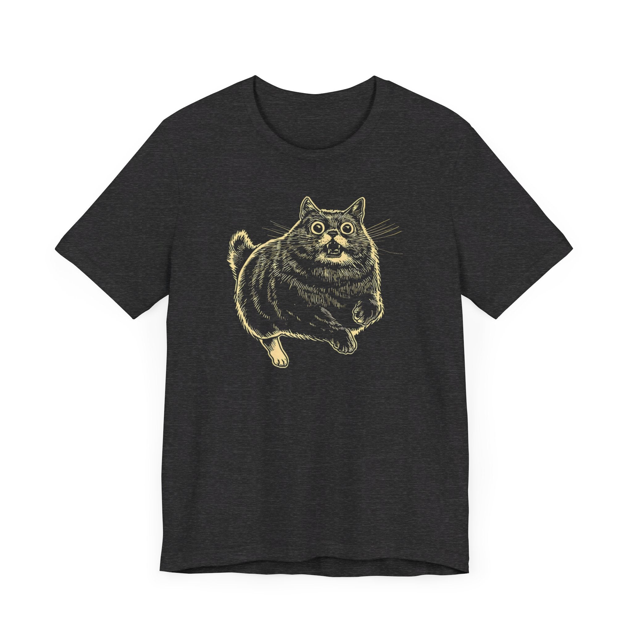 Surprised Cat in Action T-Shirt – Quirky Cat Lover’s Tee