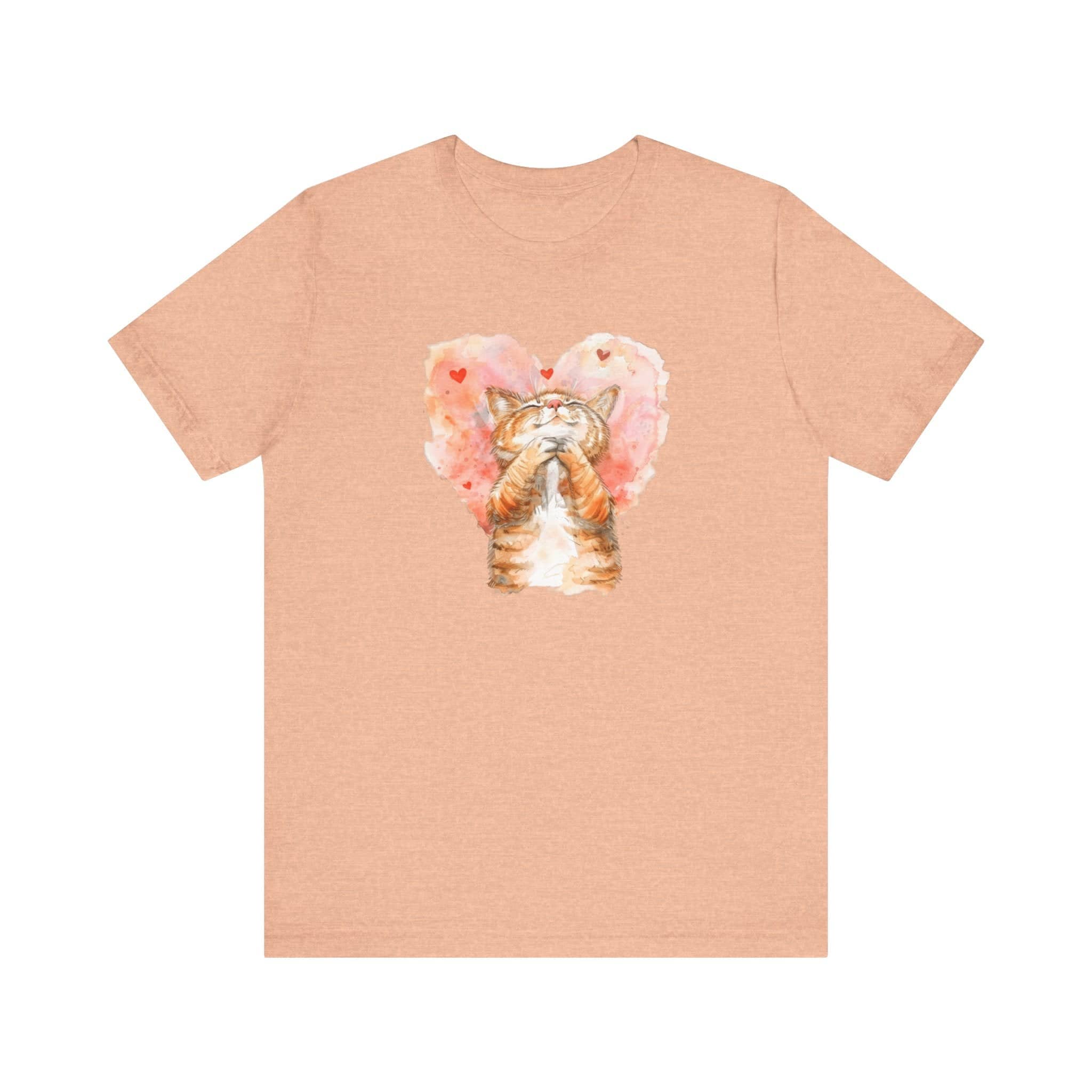 Love Whiskers Tee - Watercolor Heart & Cat T-Shirt