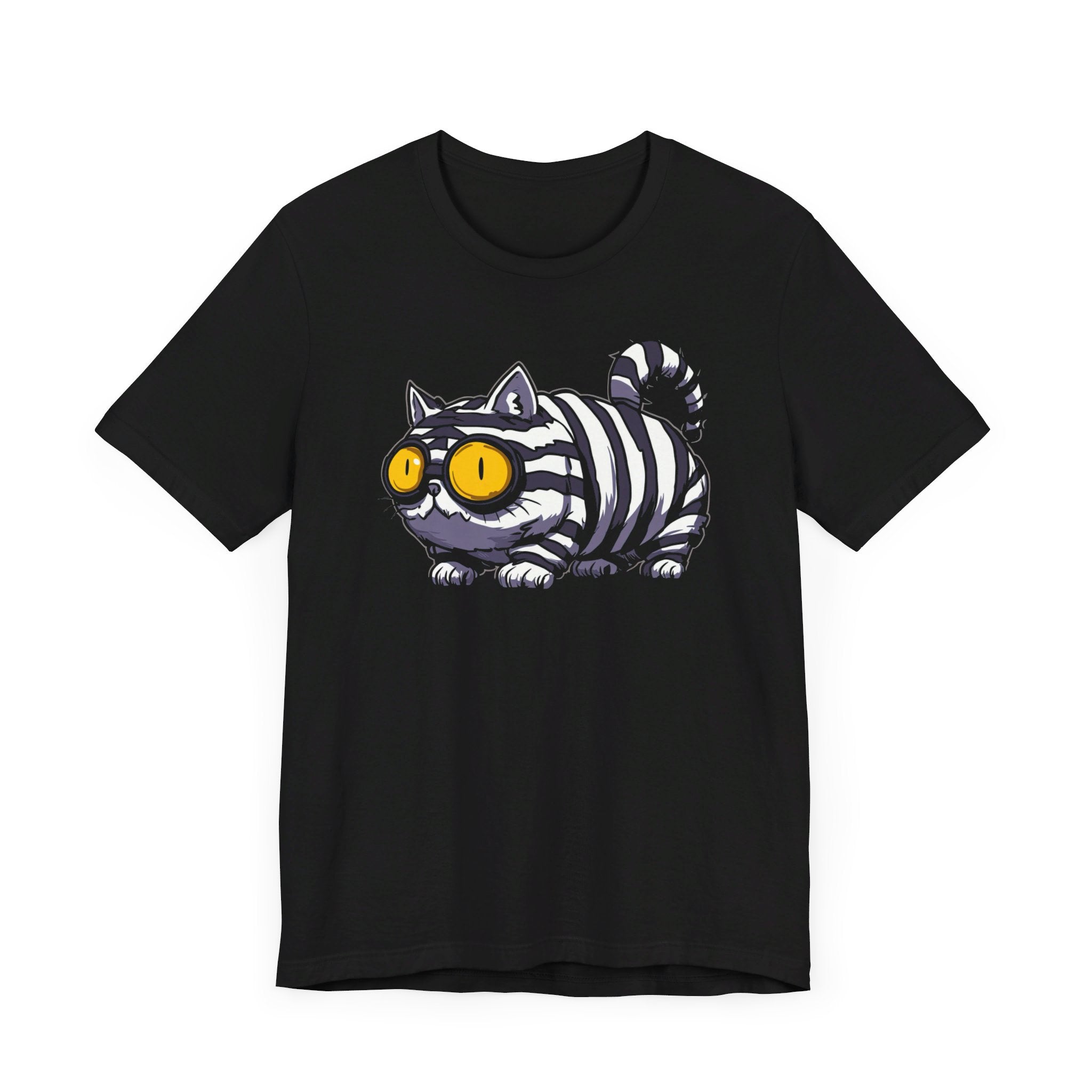 Striped Cat with Glasses T-Shirt Funny Cartoon Design