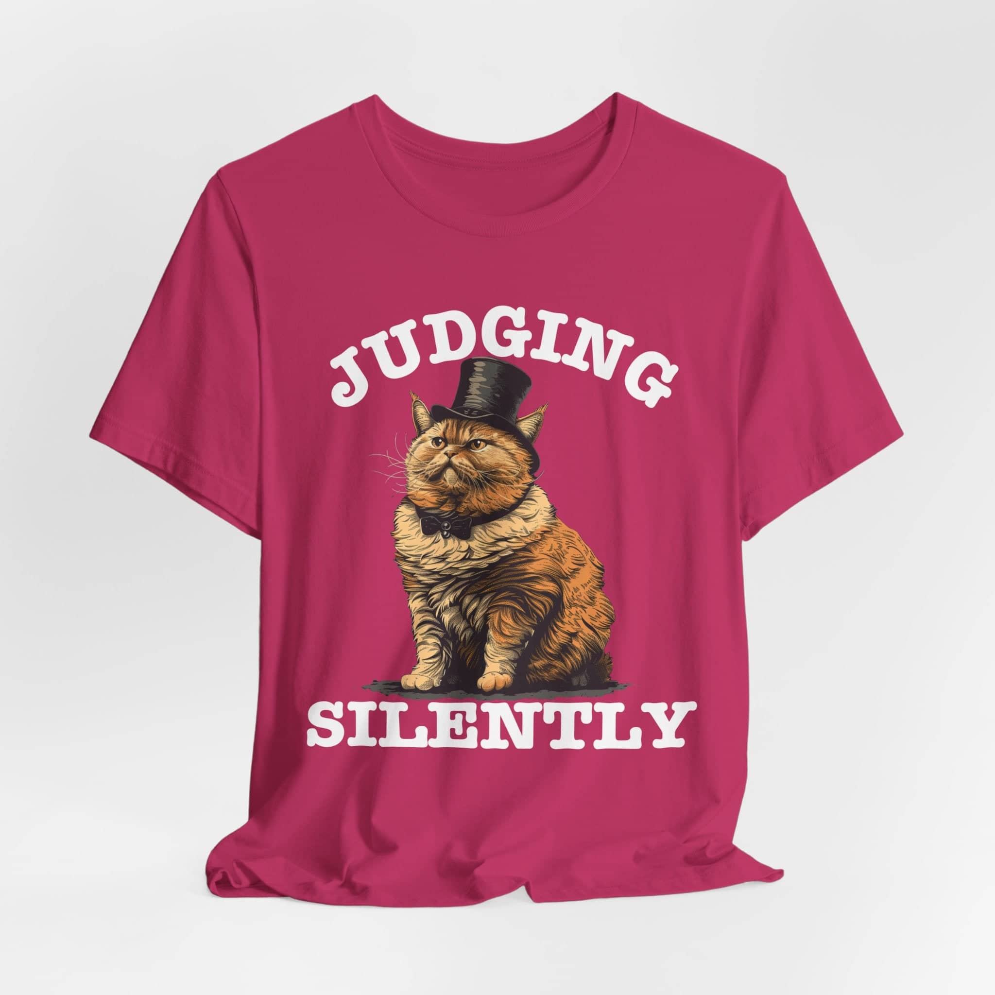 Judging Silently Cat T-Shirt, Whimsical Top Hat Cat Graphic Tee, Humorous Cat Lover Shirt, Unique Gift for Cat Enthusiasts