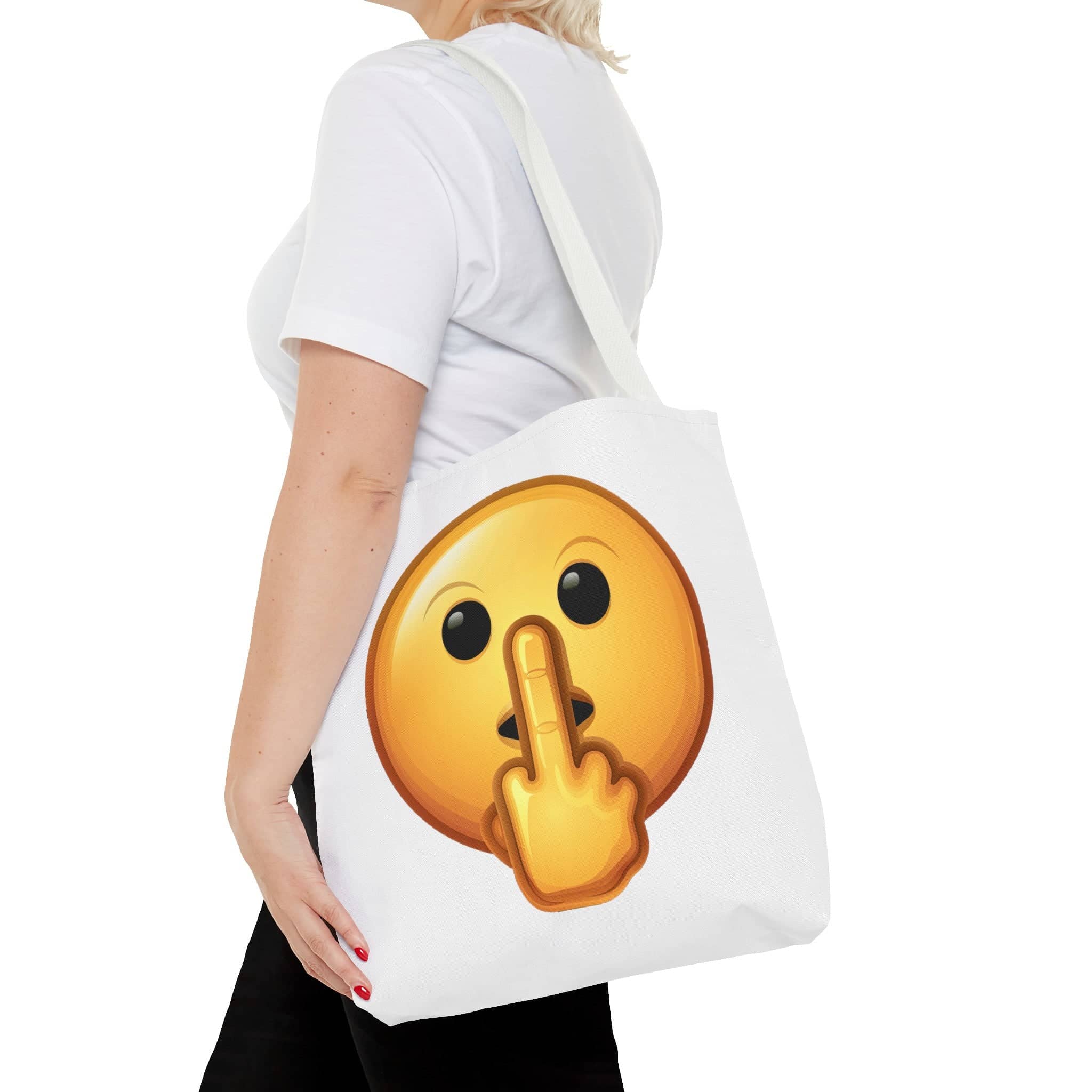 Middle Finger FU Shh Silent Protest Emoji Tote Bag (AOP)