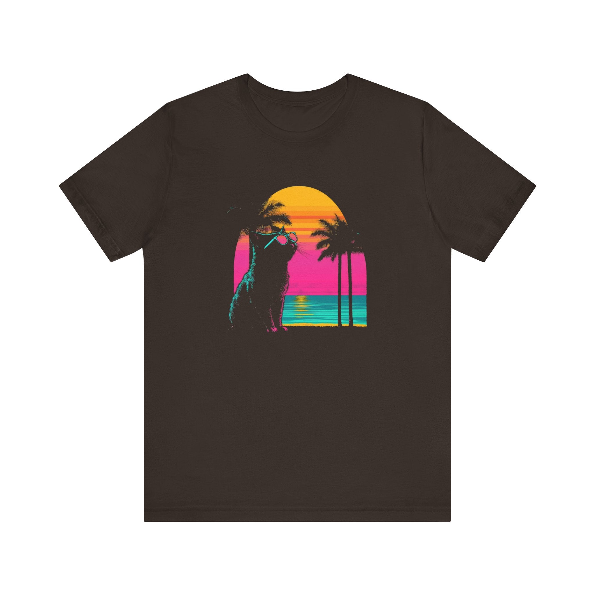 Retro Sunset Cat T-Shirt - Neon Summer Vibes Graphic Tee