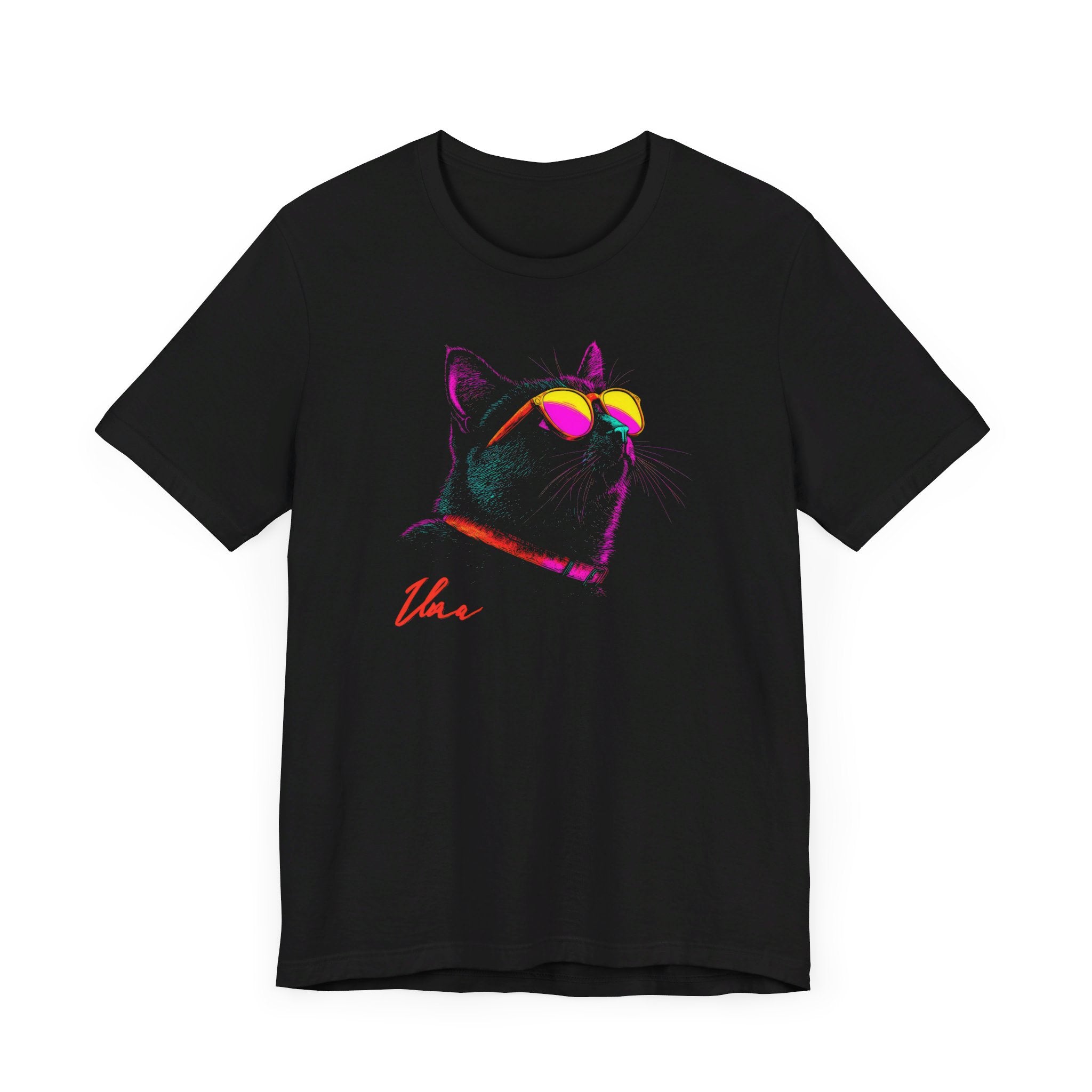 Neon Cool Cat Graphic Tee – Retro Vibes Cat Lover Shirt
