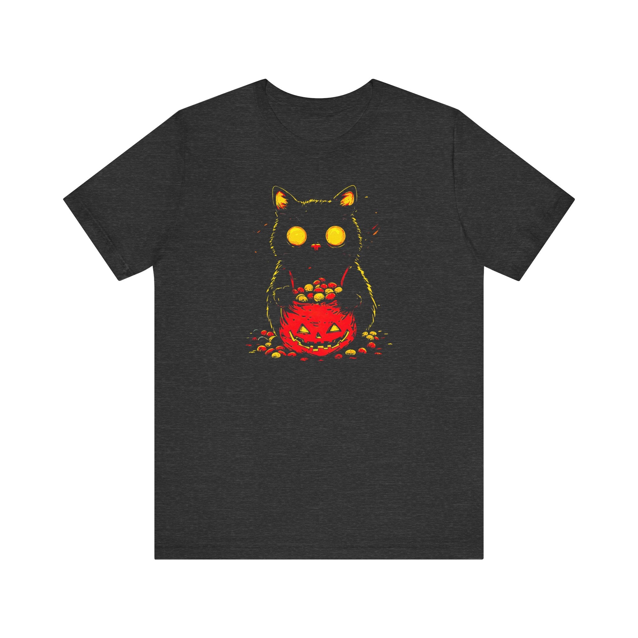 Halloween Black Cat Graphic Tee – Spooky Pumpkin Candy Design Shirt