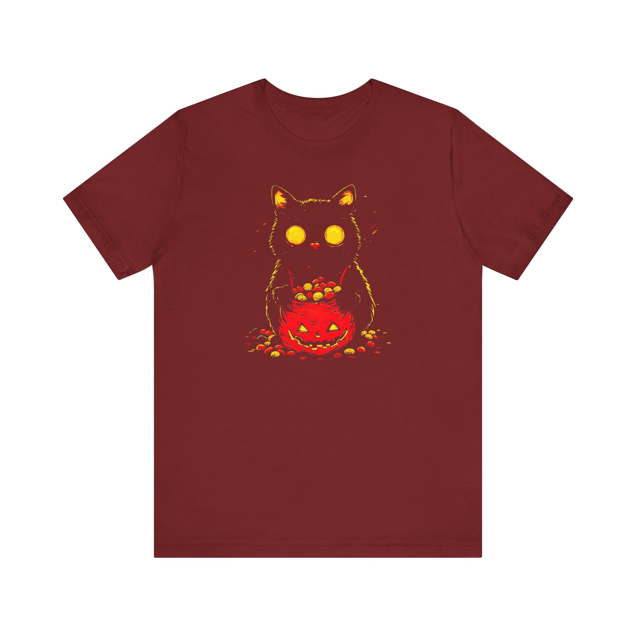 Halloween Black Cat Graphic Tee – Spooky Pumpkin Candy Design Shirt