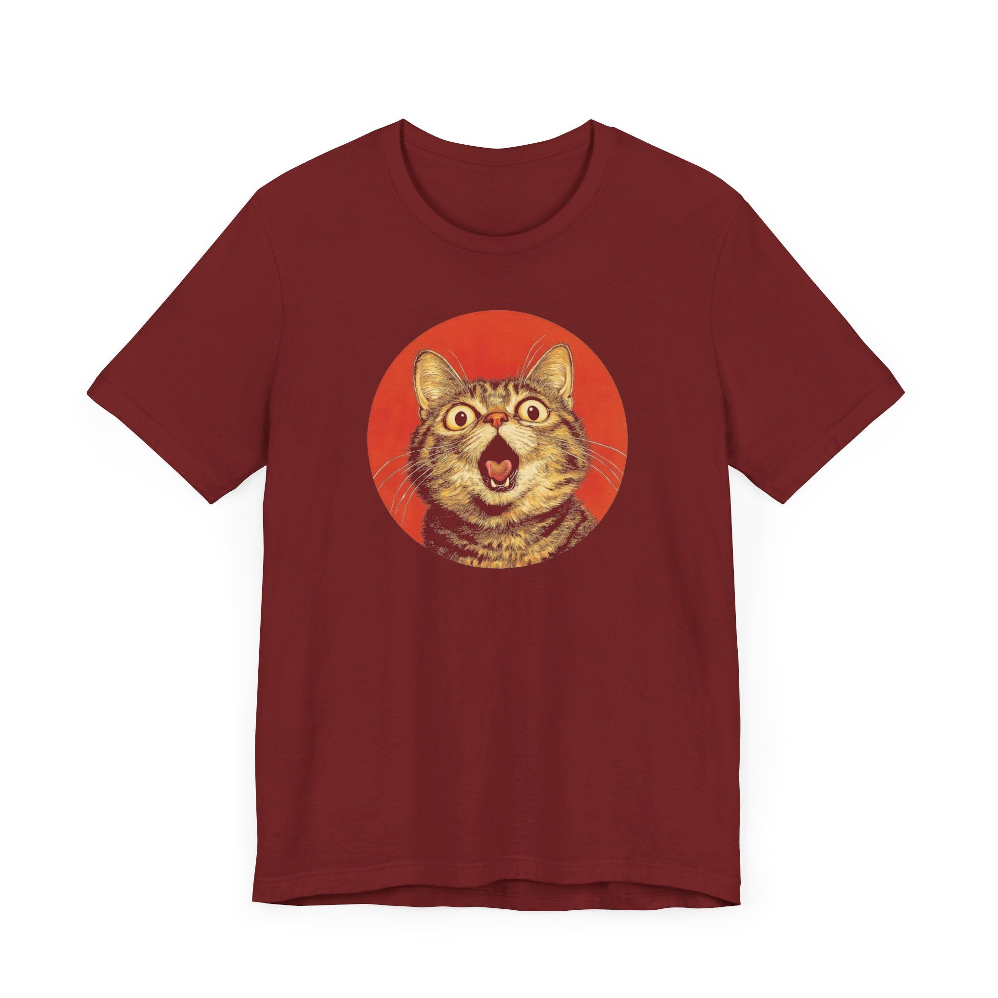 Surprised Cat Graphic Tee – Bold Vintage Style Cat Lover Shirt