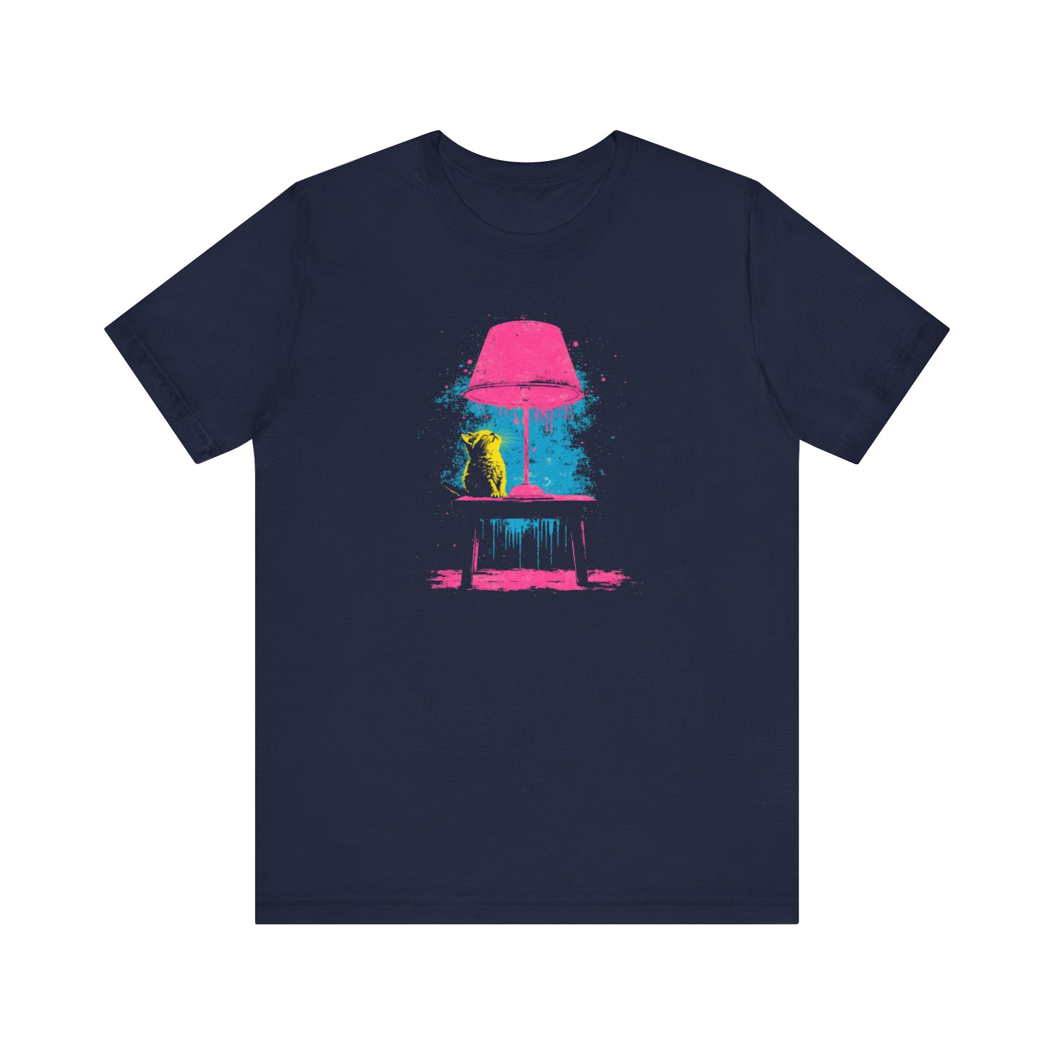 Retro Neon Cat and Lamp T-Shirt - Vibrant Pop Art Style Graphic Tee