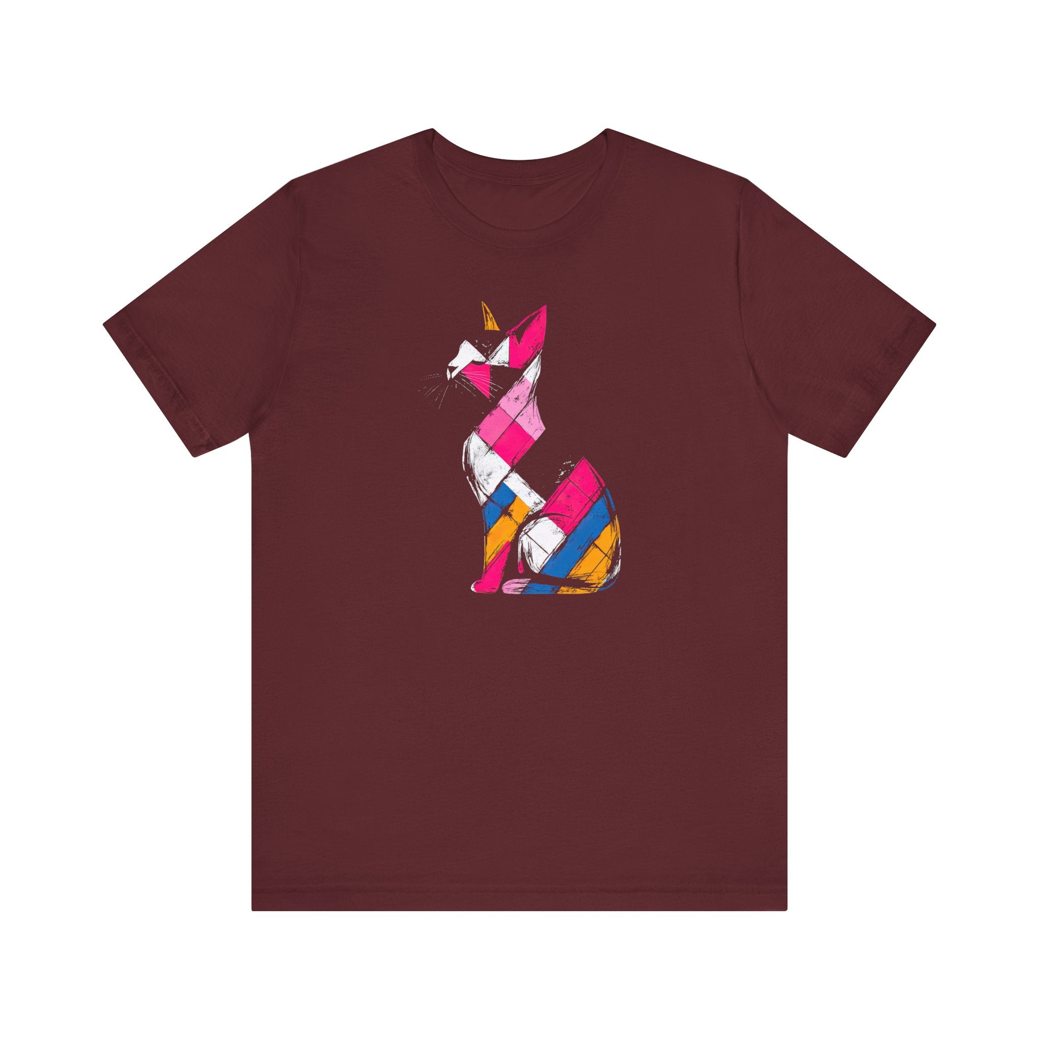 Colorful Geometric Cat T-Shirt – Modern Art Cat Design