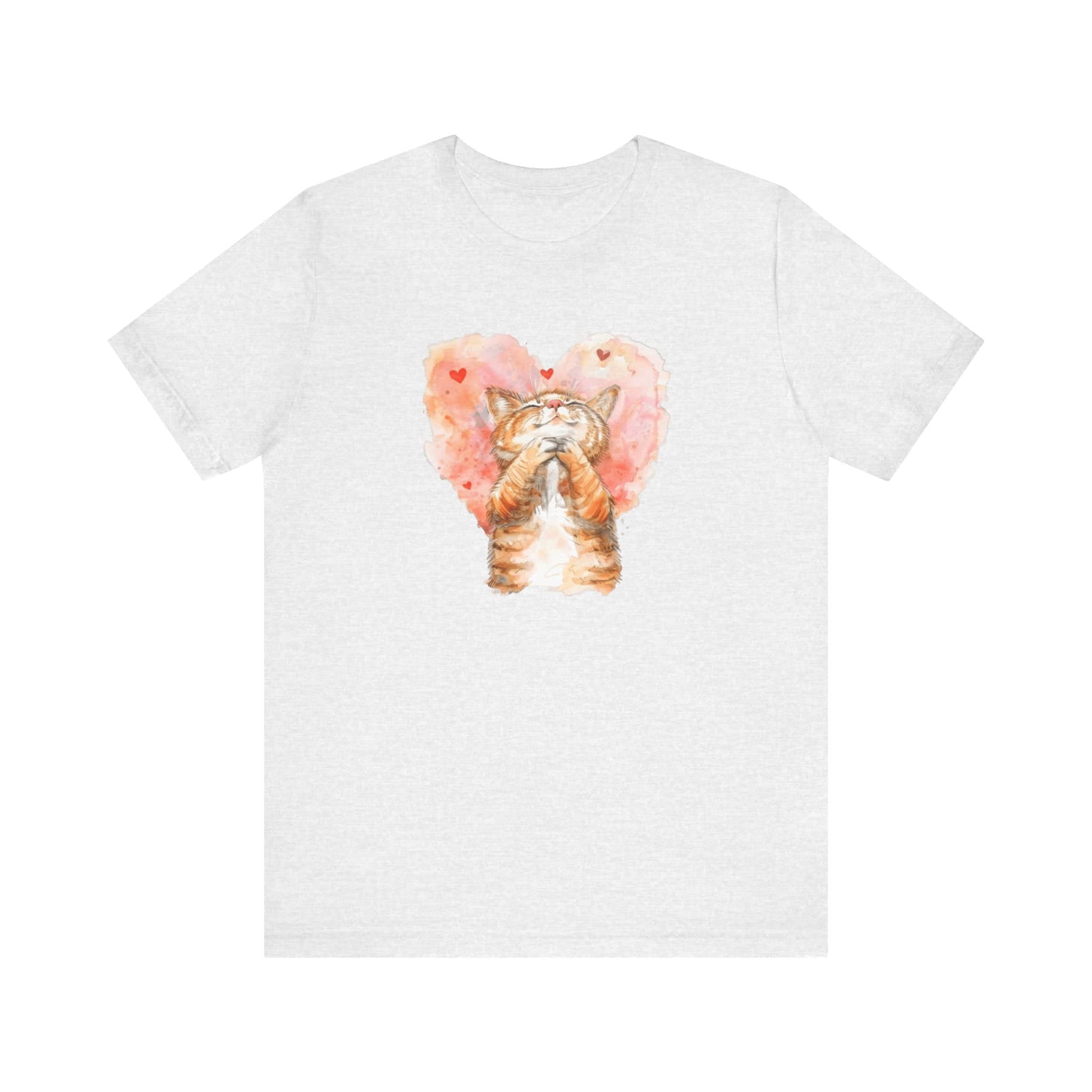Love Whiskers Tee - Watercolor Heart & Cat T-Shirt