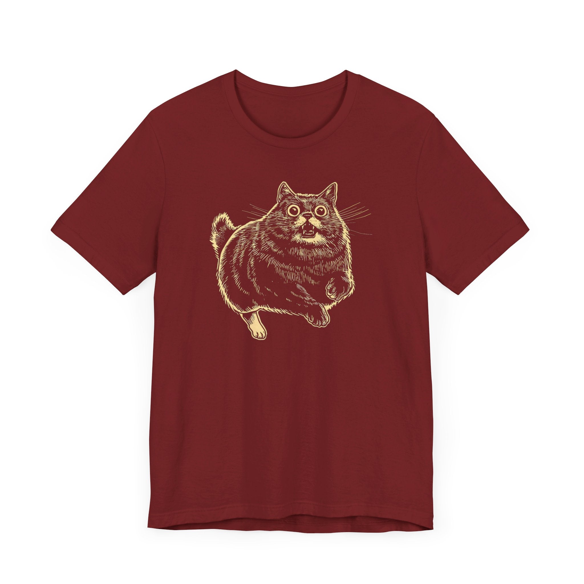 Surprised Cat in Action T-Shirt – Quirky Cat Lover’s Tee