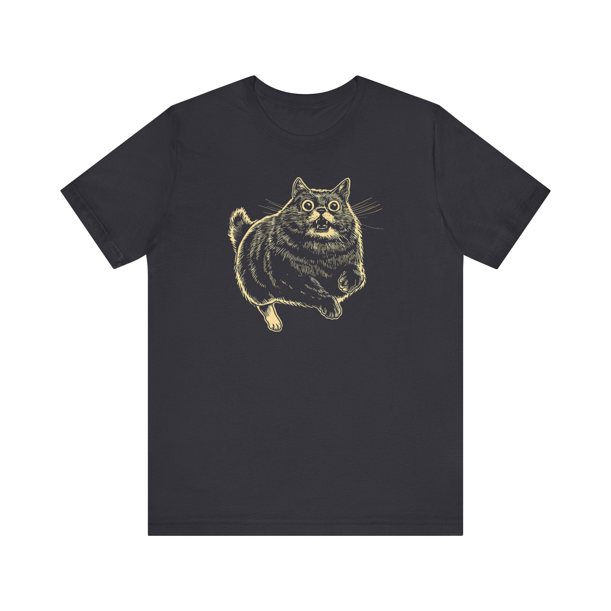 Surprised Cat in Action T-Shirt – Quirky Cat Lover’s Tee