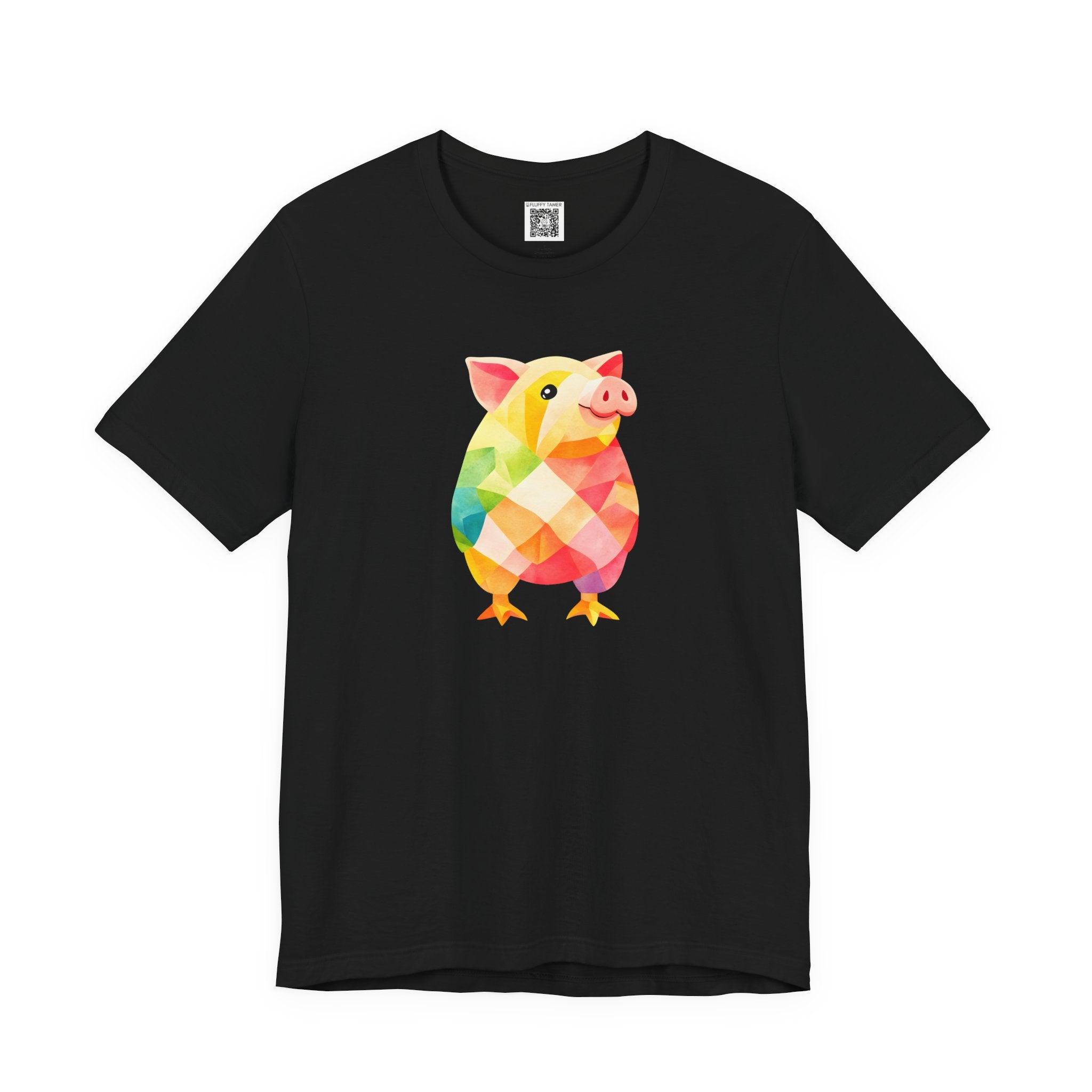 Rainbow Geometric Pig Illustration Unisex Jersey Short Sleeve Tee (Black)