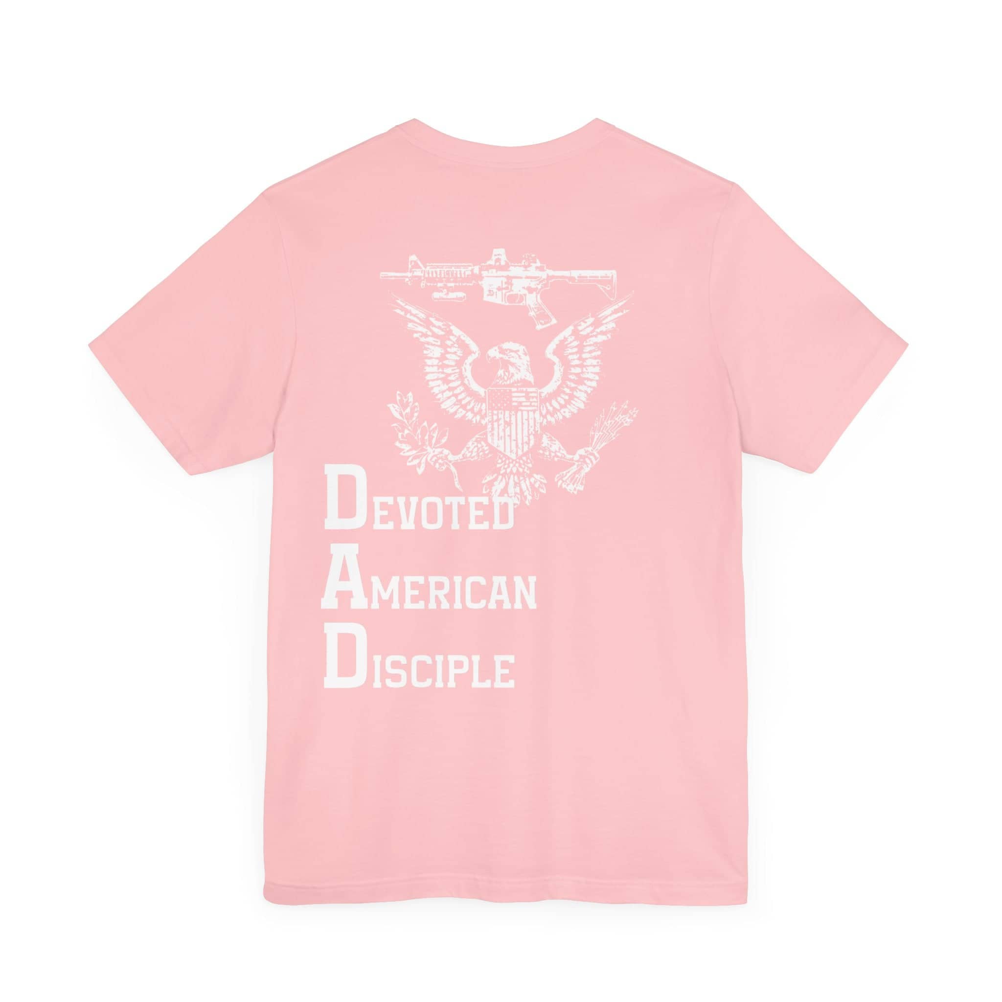 Devoted American Disciple T-Shirt (Back Design), Patriotic Eagle & Rifle Graphic Tee, Bold USA Supporter Shirt, American Pride Military Apparel