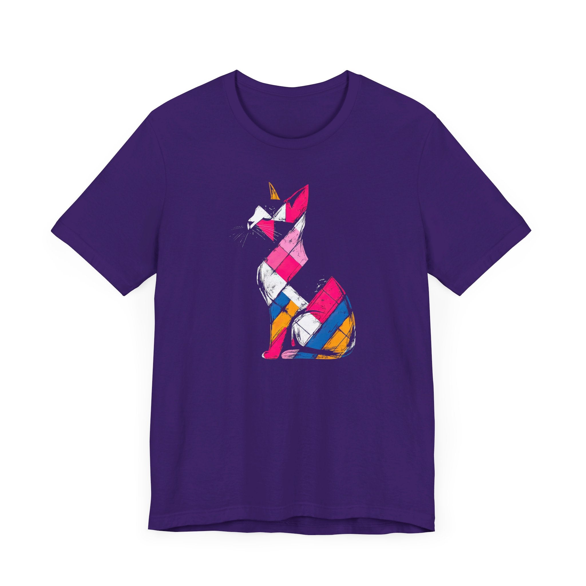 Colorful Geometric Cat T-Shirt – Modern Art Cat Design