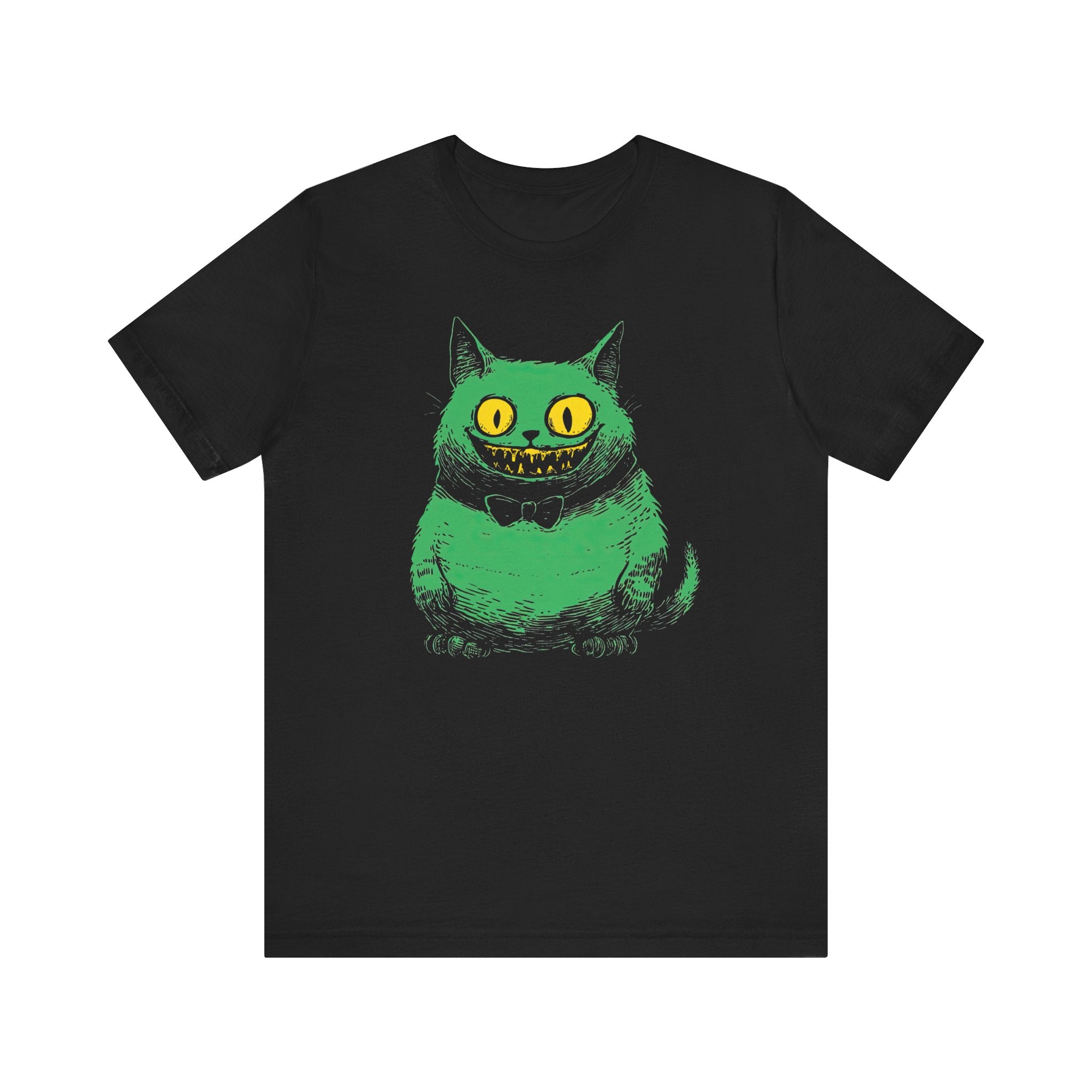 Cheshire Cat T-Shirt - Creepy Green Grinning Cat Design