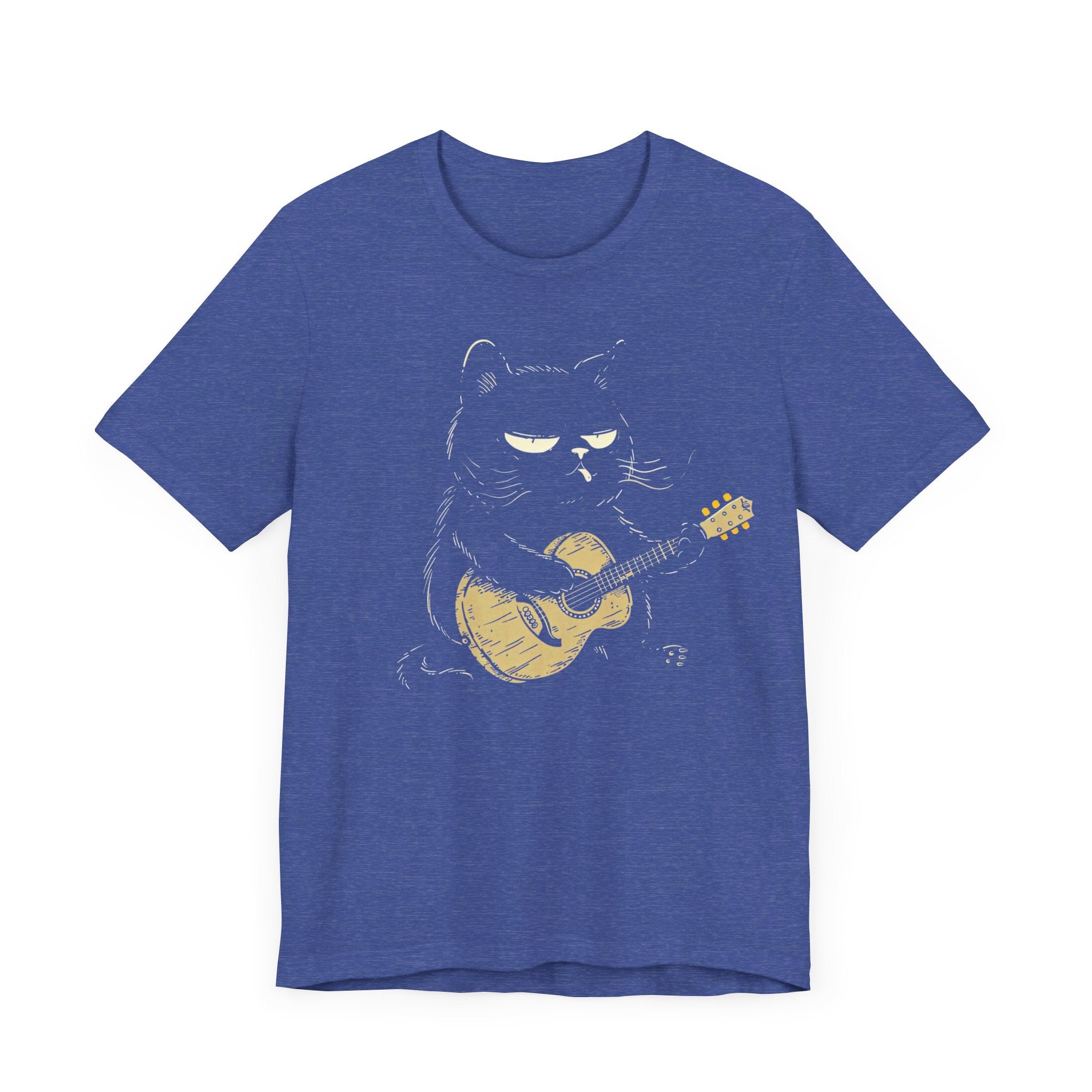 Grumpy Guitar Cat T-Shirt - Cool Cat Playing Guitar Design