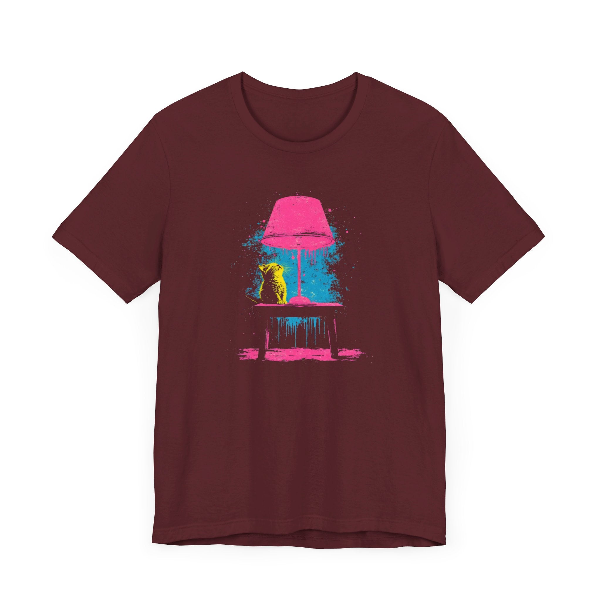 Retro Neon Cat and Lamp T-Shirt - Vibrant Pop Art Style Graphic Tee