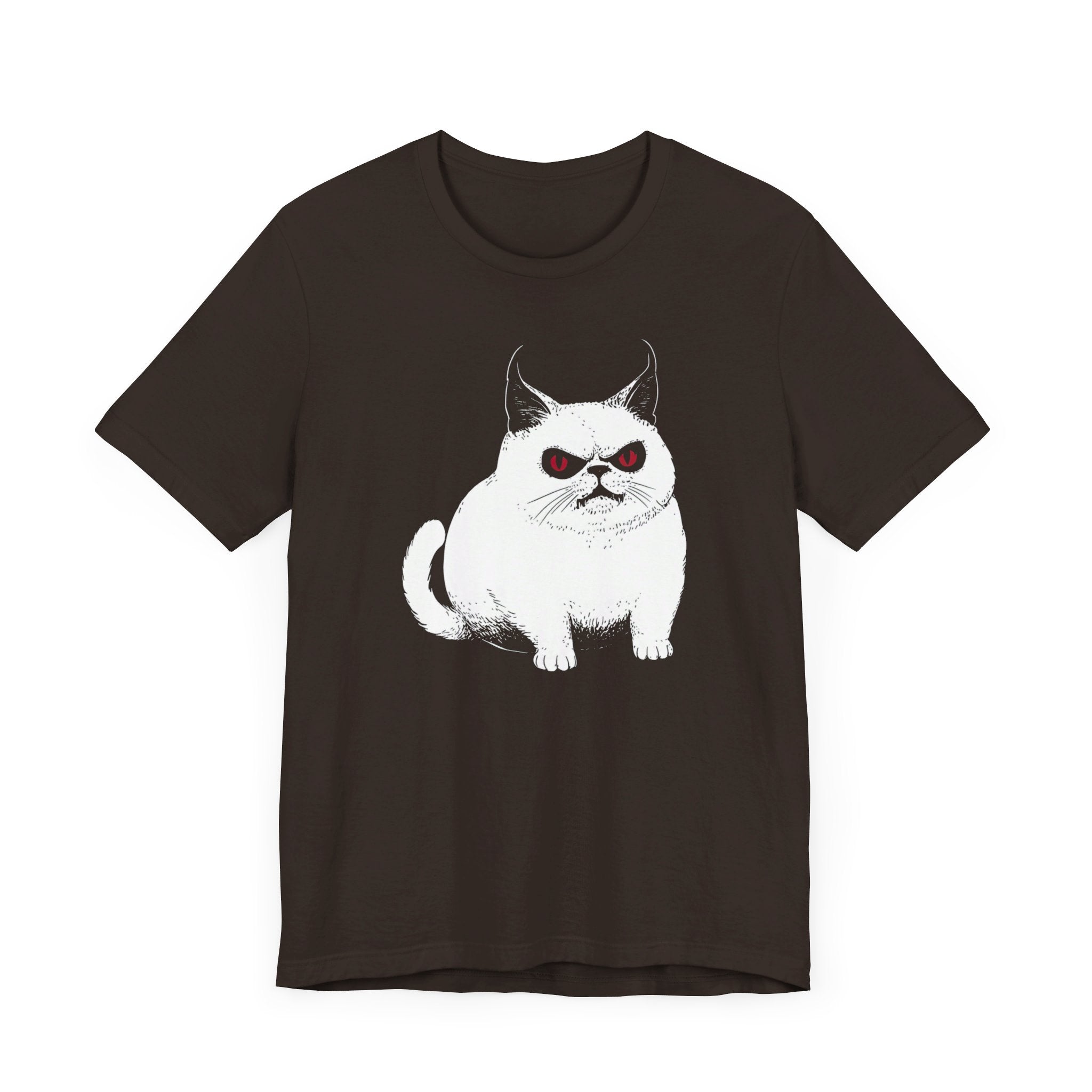 Grumpy White Cat T-Shirt with Red Eyes - Cute and Sassy Design